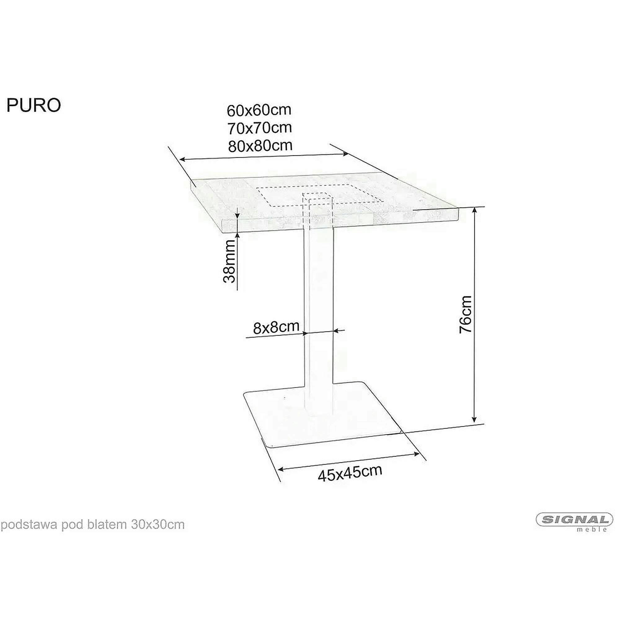 Masa PURO, stejar/negru, PAL laminat/metal, 80x80x76 cm