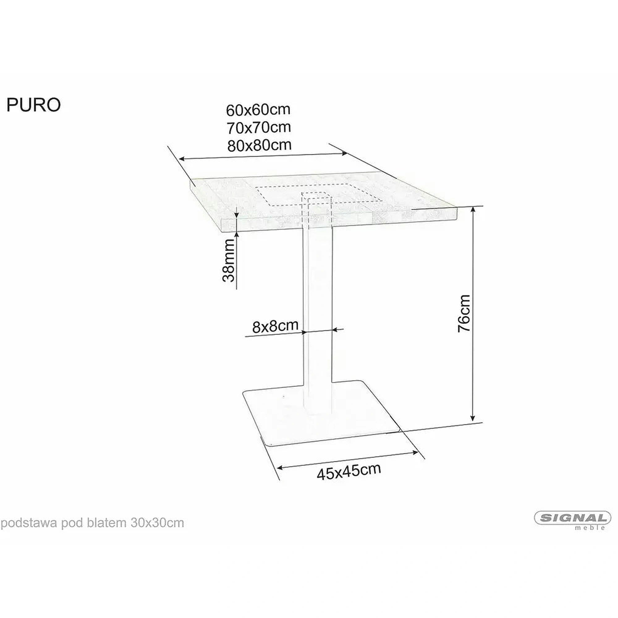 Masa PURO, stejar/negru, PAL laminat/metal, 80x80x76 cm