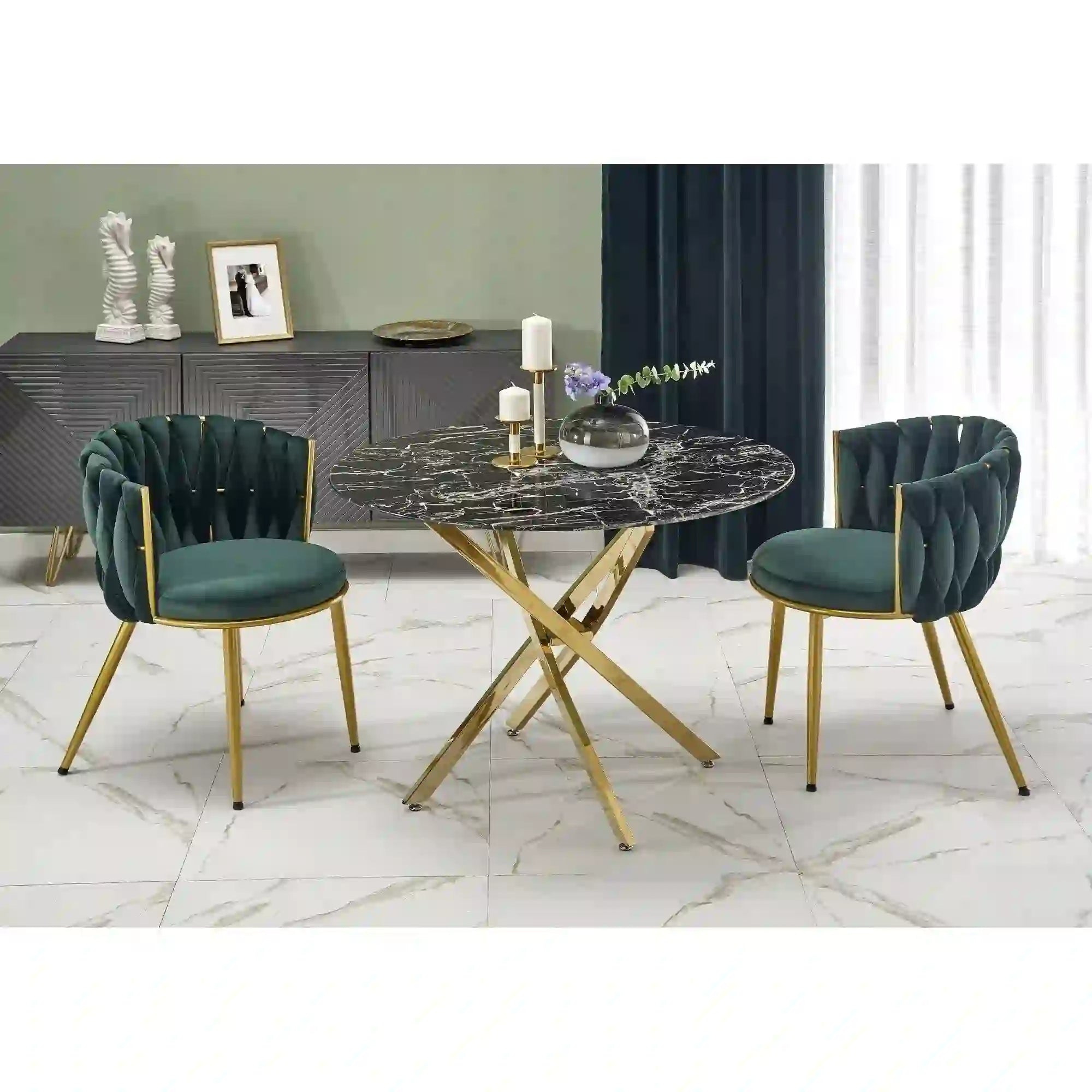 Masa RAYMOND, negru/auriu, sticla/otel, 100x73 cm