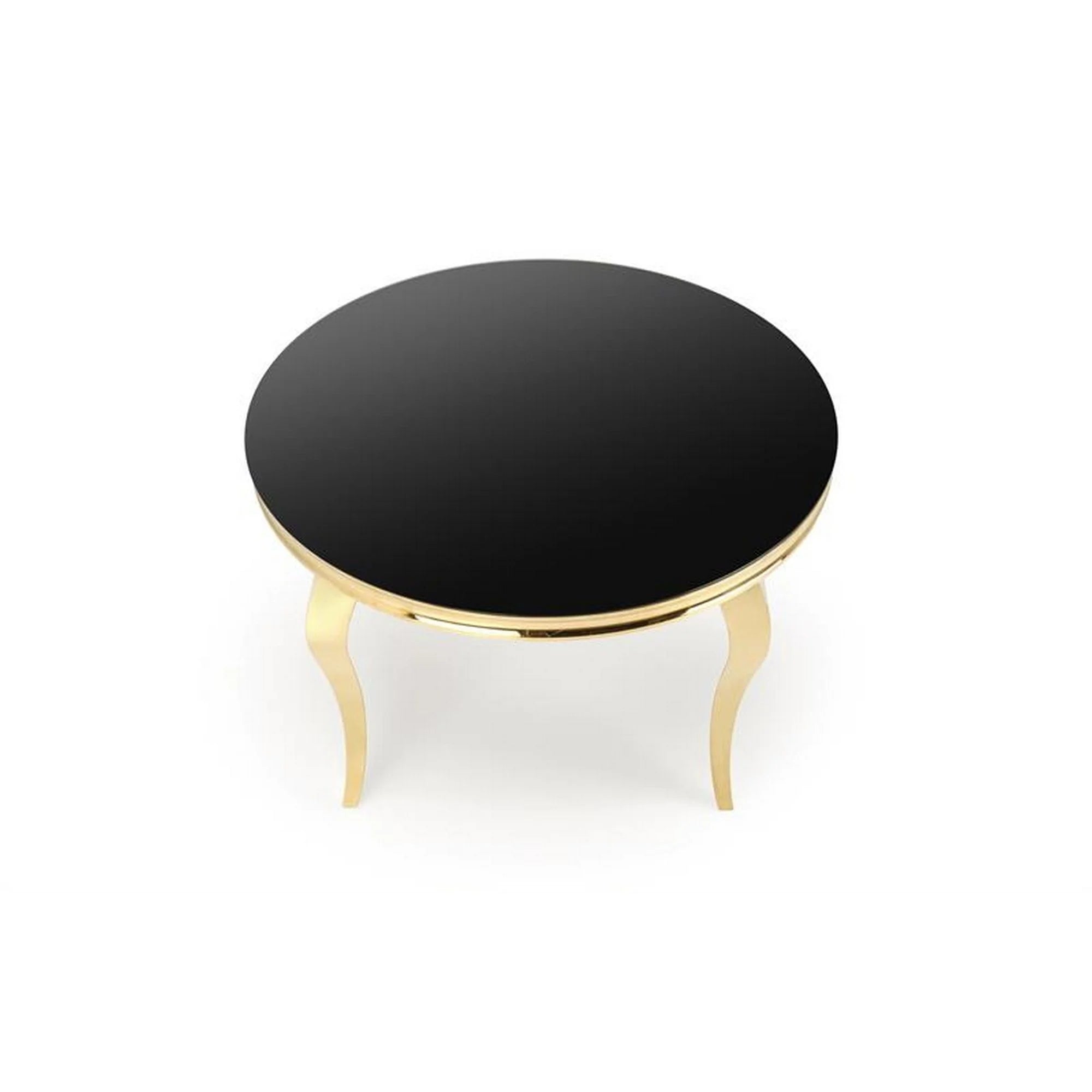 Masa REGINALD 2, negru/auriu, sticla/metal, 120x120x76 cm