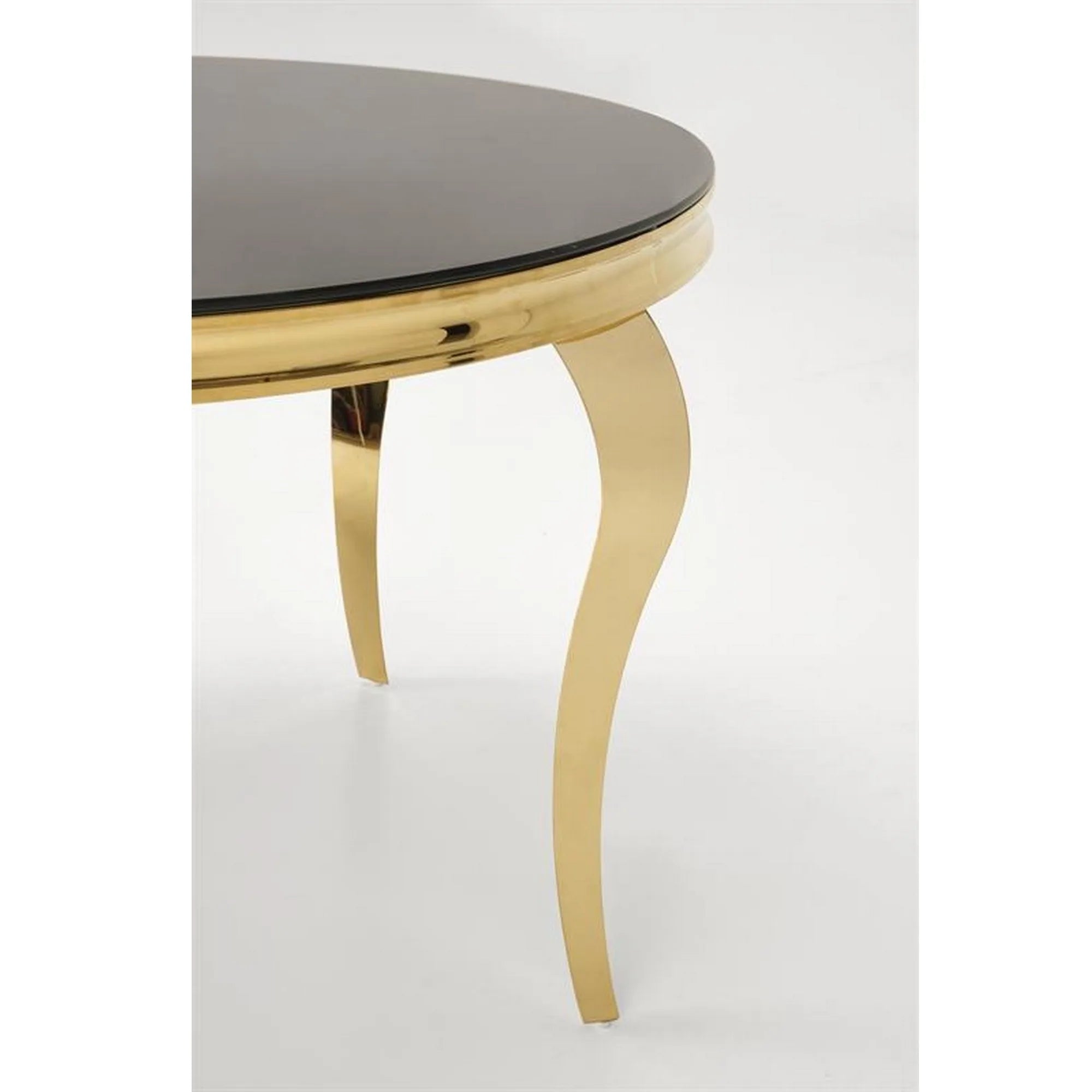 Masa REGINALD 2, negru/auriu, sticla/metal, 120x120x76 cm