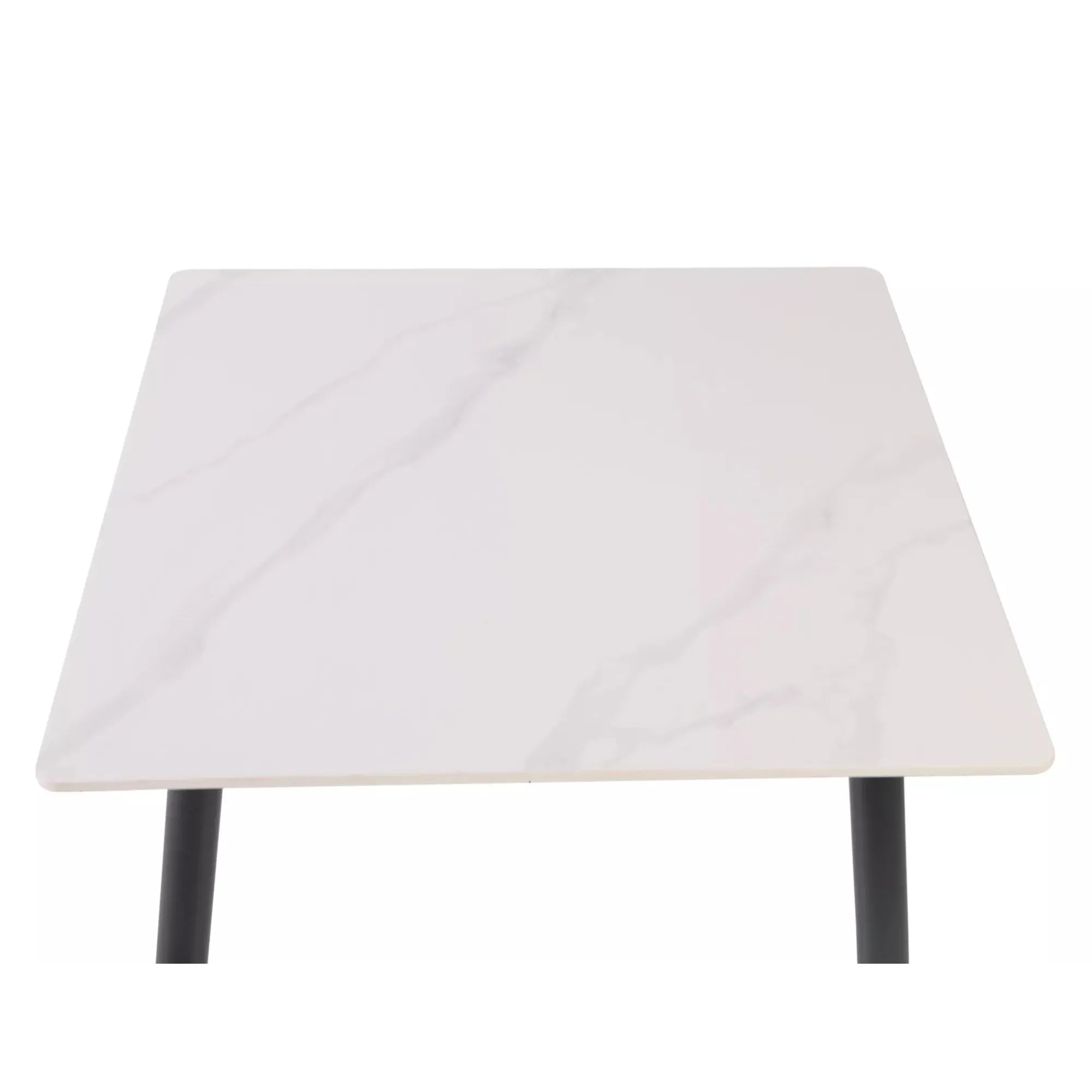 Masa RION, alb cu efect de marmura/negru, ceramica/metal, 80x80x76 cm