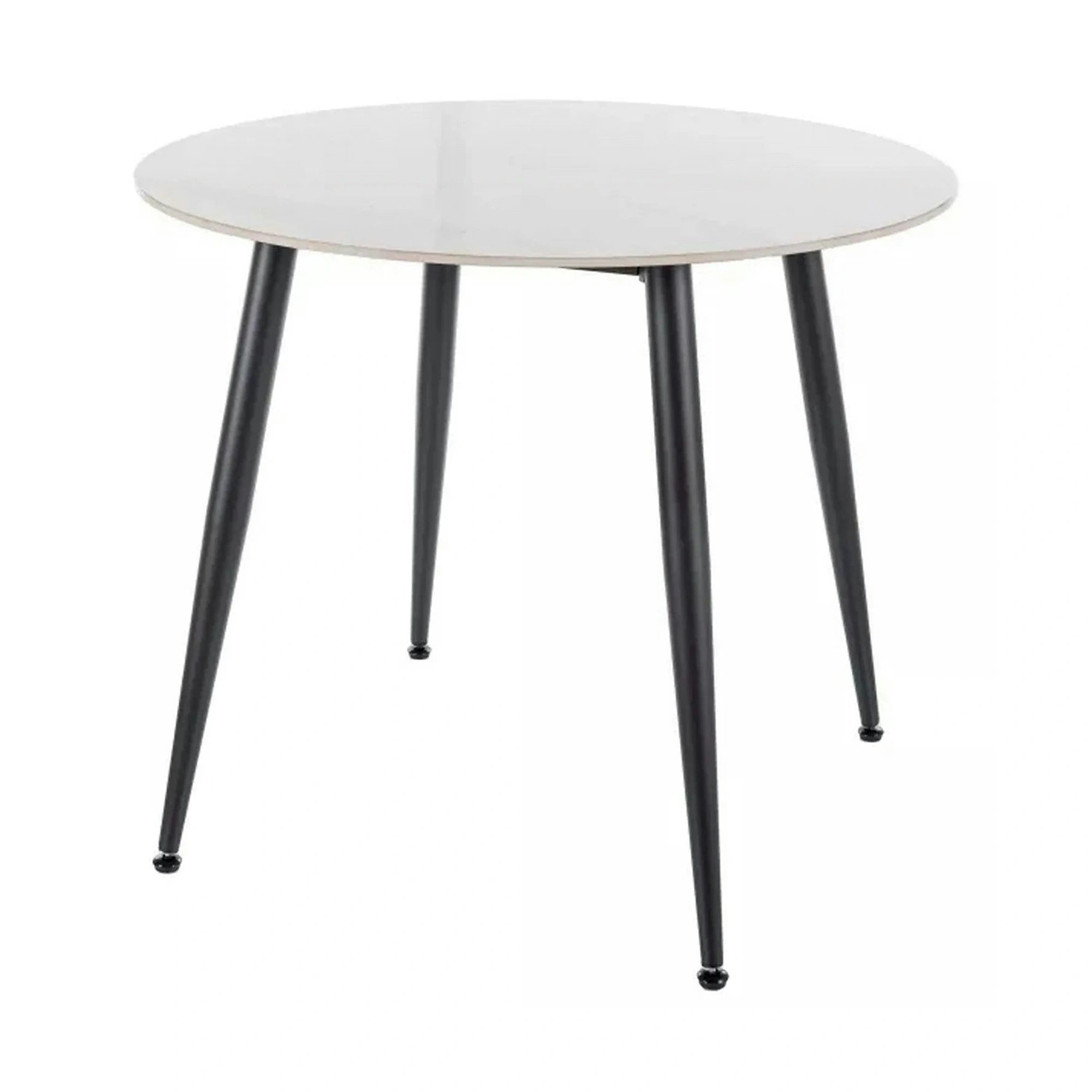 Masa RION, alb cu efect de marmura/negru, ceramica/metal, 90x90x76 cm