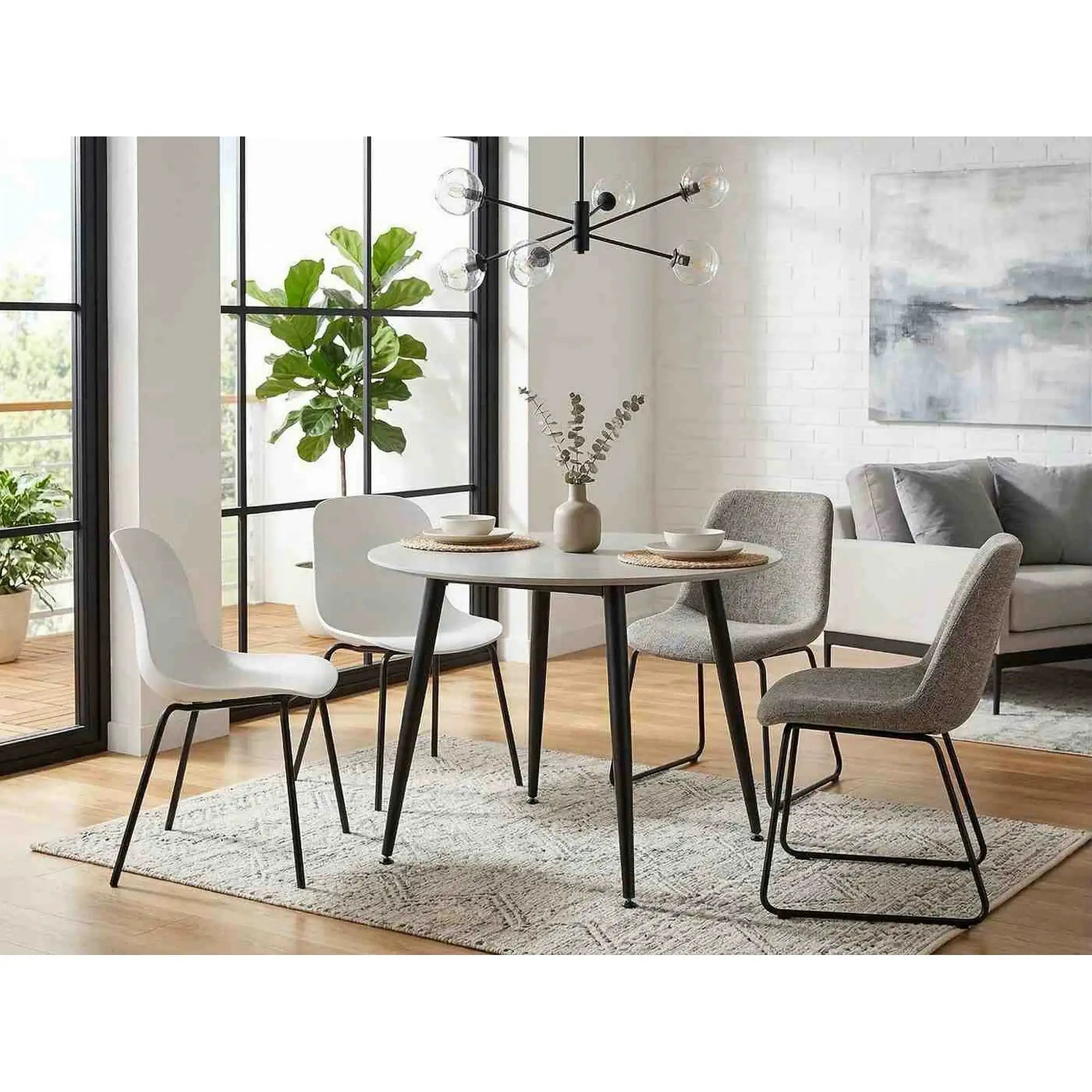 Masa RION, alb cu efect de marmura/negru, ceramica/metal, 90x90x76 cm