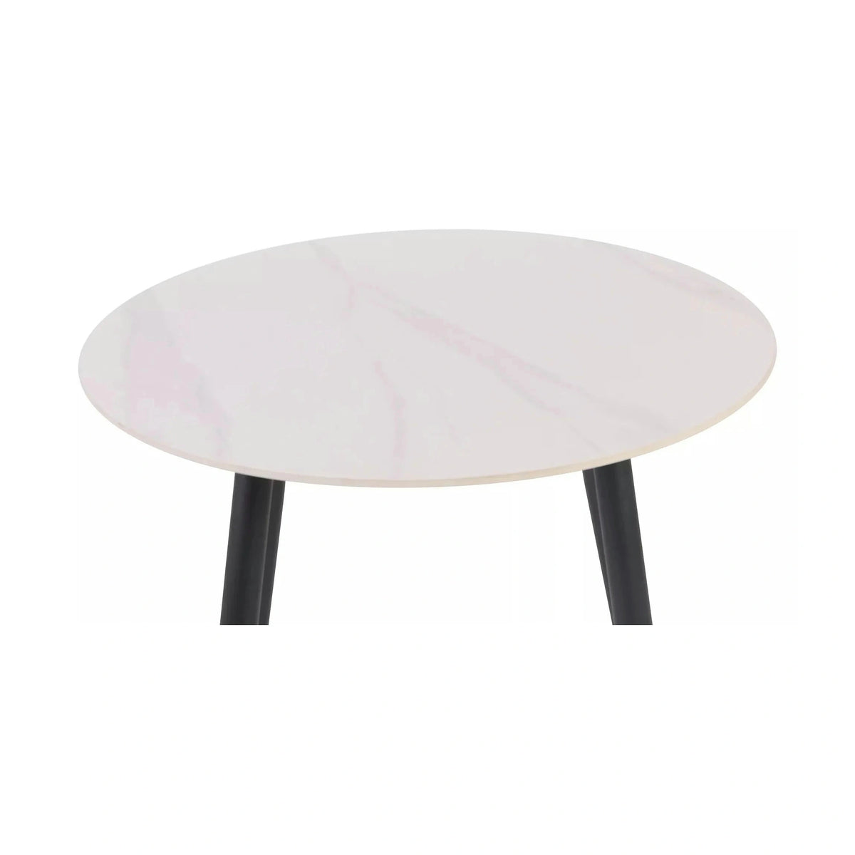 Masa RION, alb cu efect de marmura/negru, ceramica/metal, 90x90x76 cm