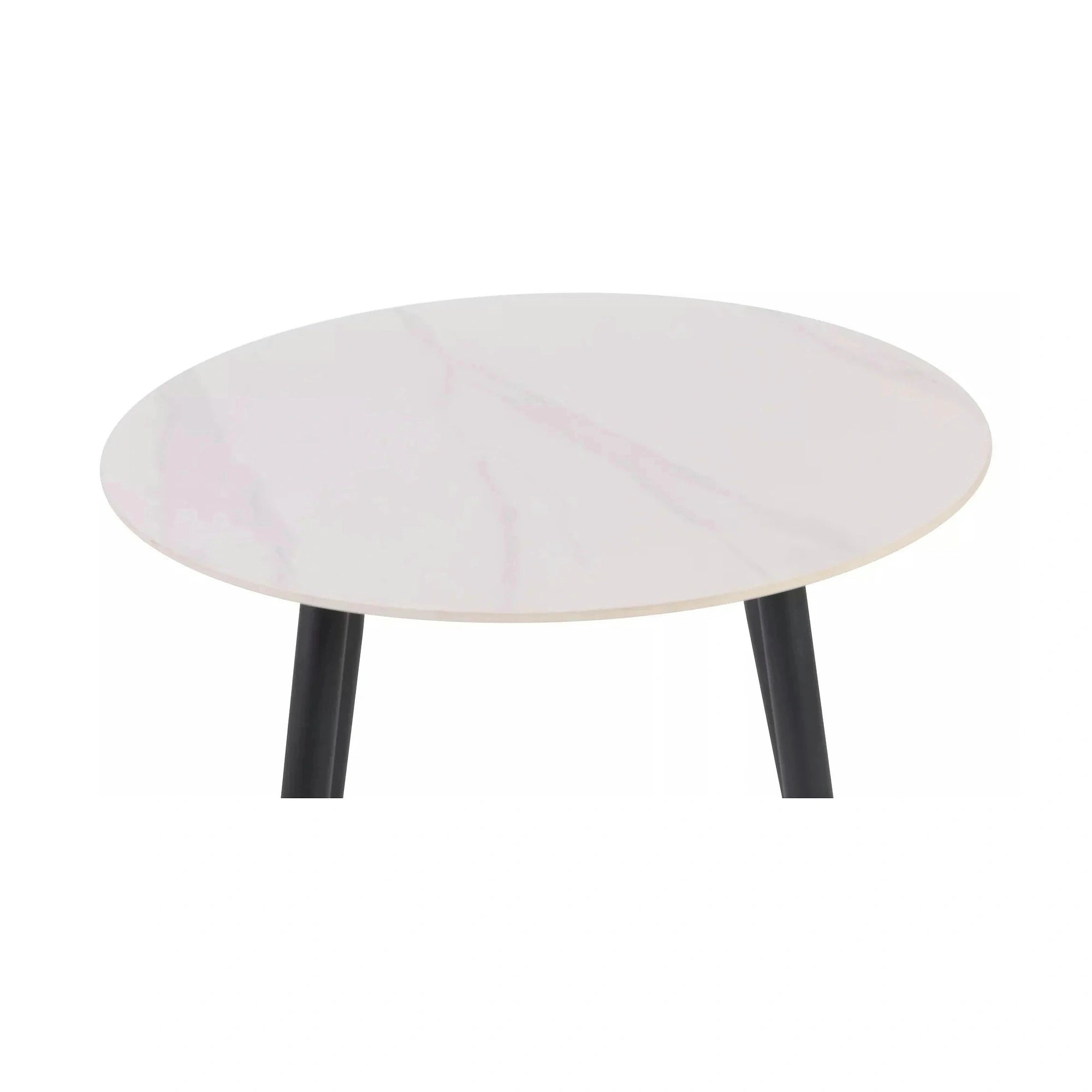 Masa RION, alb cu efect de marmura/negru, ceramica/metal, 90x90x76 cm