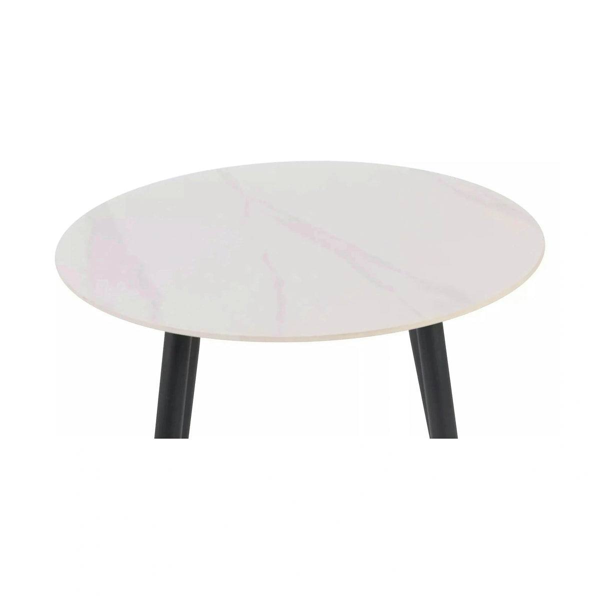 Masa RION, alb cu efect de marmura/negru, ceramica/metal, 90x90x76 cm