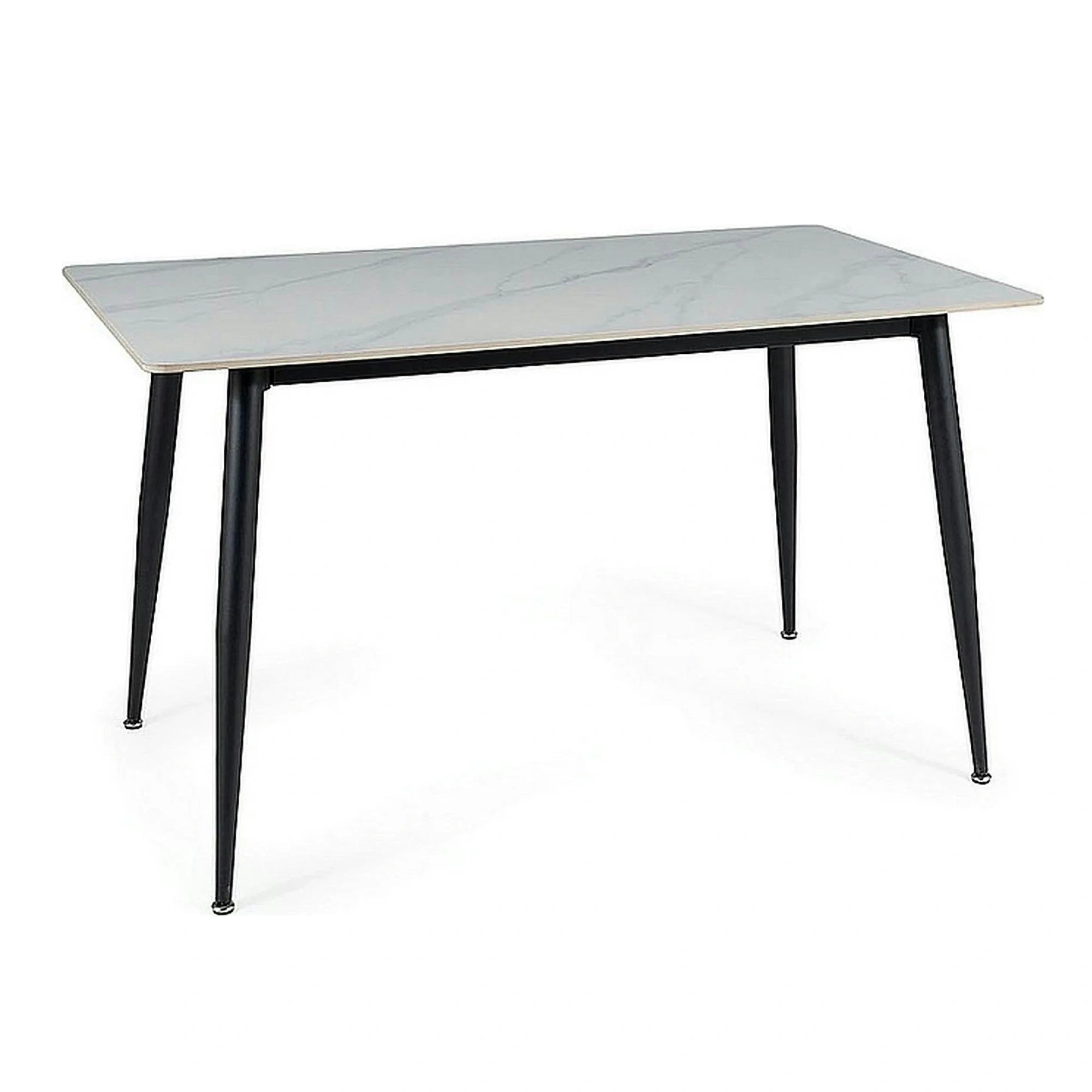 Masa RION, alb cu efect de marmura/negru mat, ceramica/metal, 130x70x76 cm