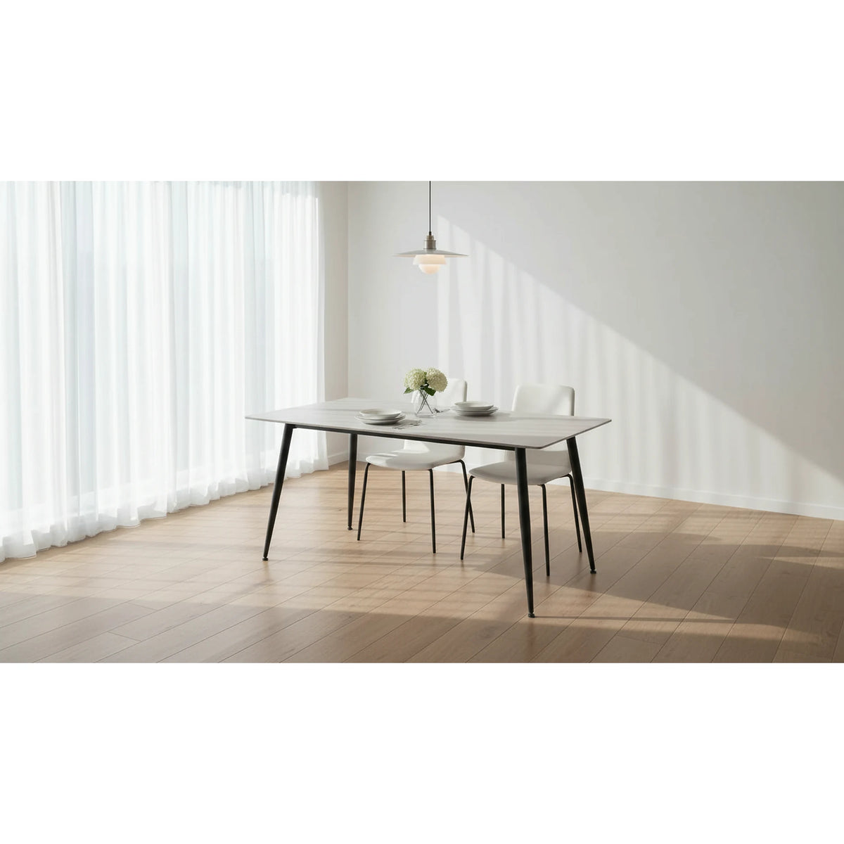 Masa RION, gri cu efect de marmura, ceramica/metal, 160x90x76 cm