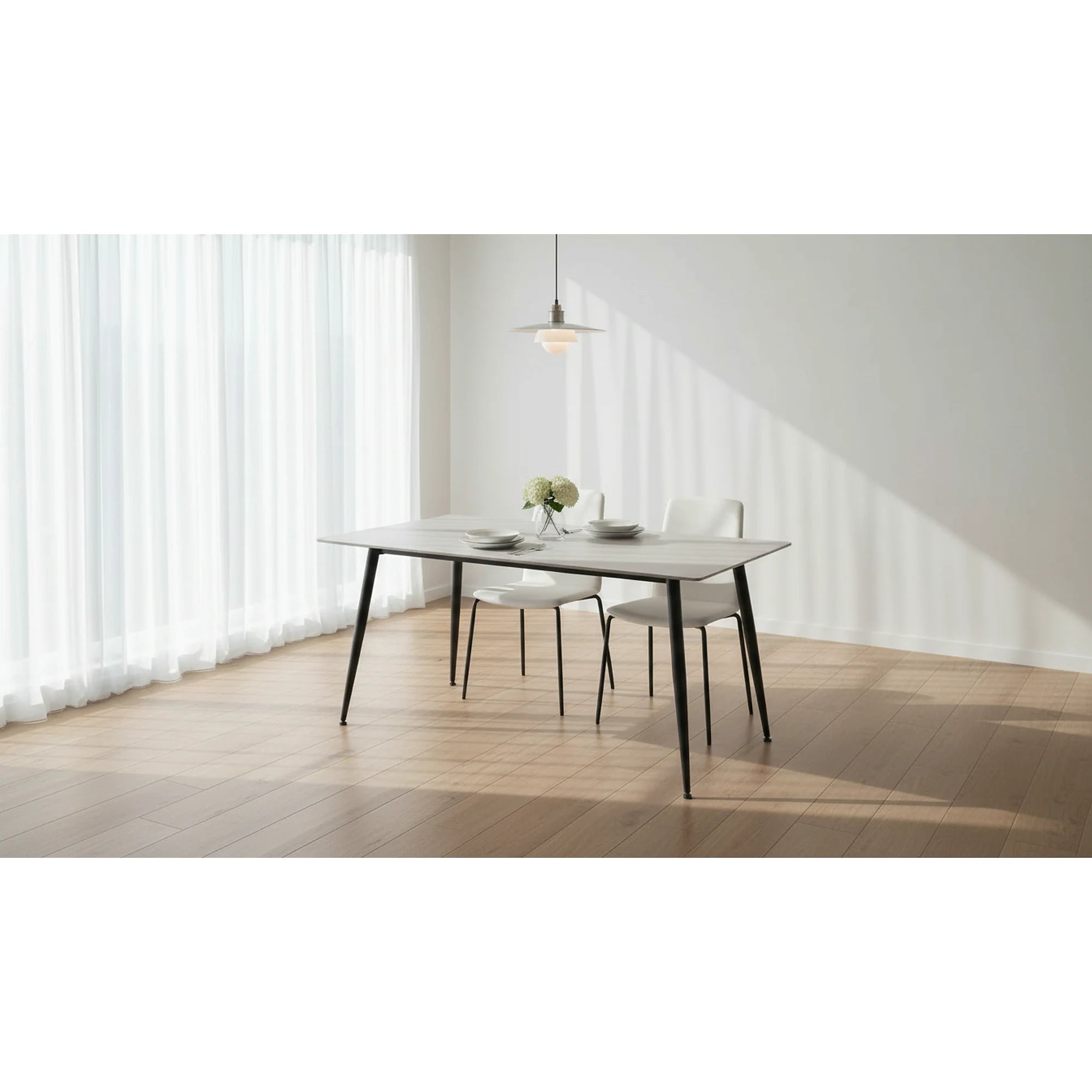 Masa RION, gri cu efect de marmura, ceramica/metal, 160x90x76 cm