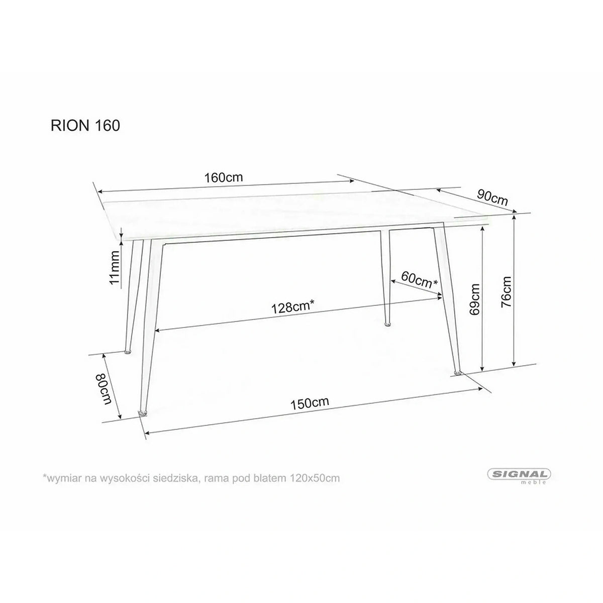 Masa RION, gri cu efect de marmura, ceramica/metal, 160x90x76 cm