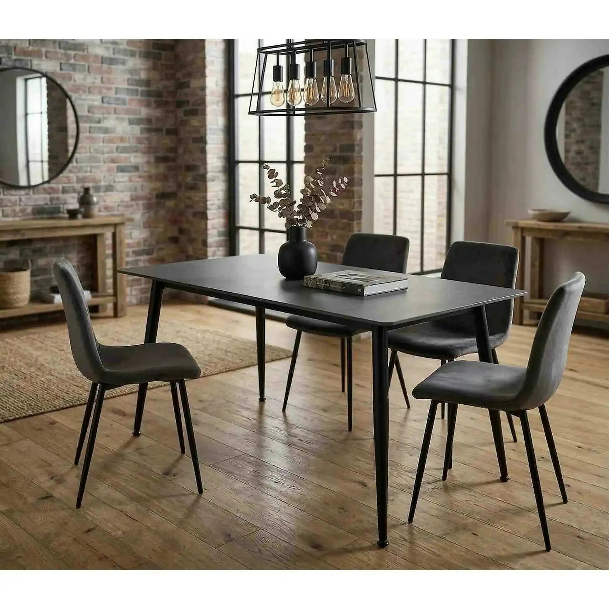 Masa RION, negru cu efect de marmura, ceramica/metal, 130x70x76 cm