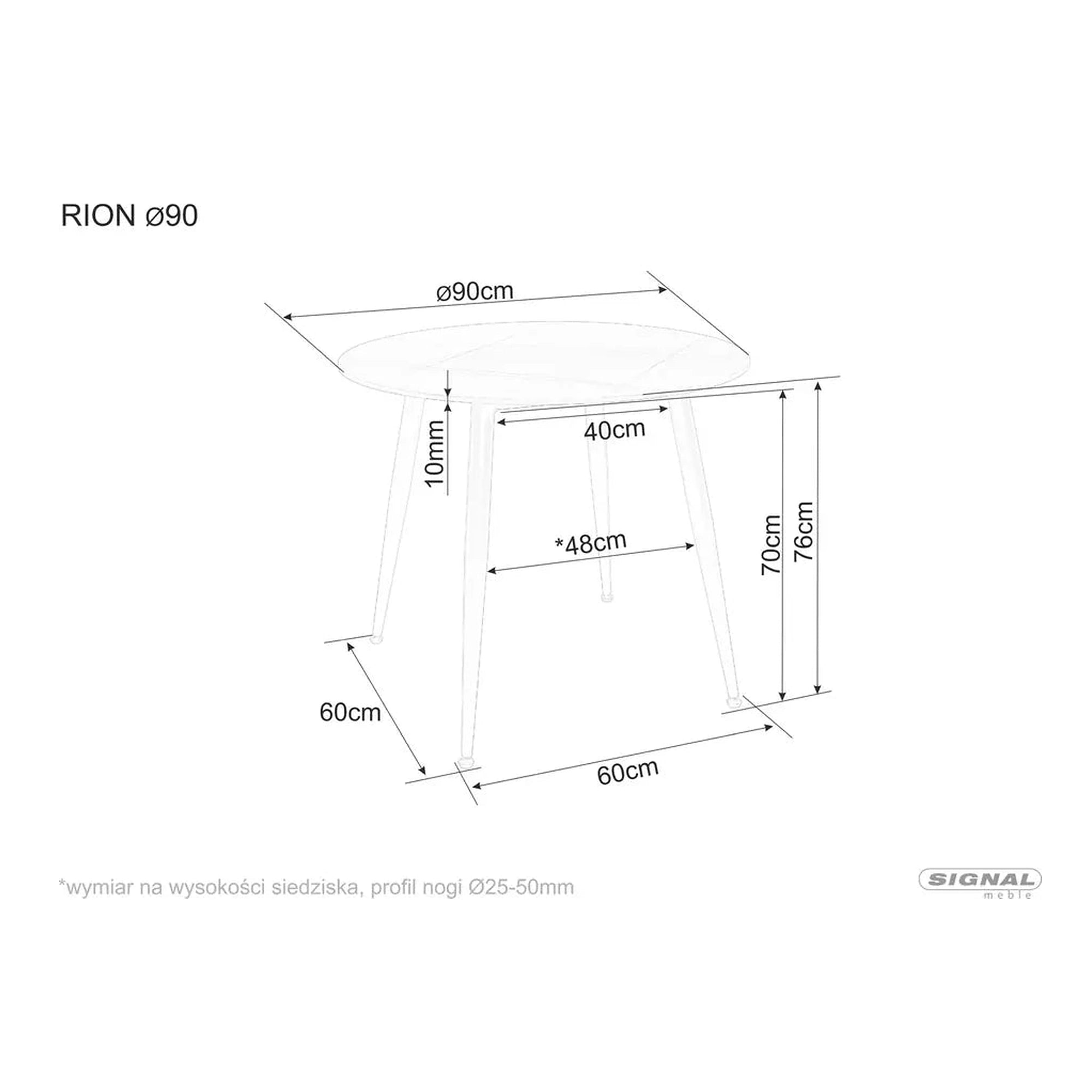 Masa RION, negru mat cu efect de marmura, ceramica/metal, 90x90x76 cm