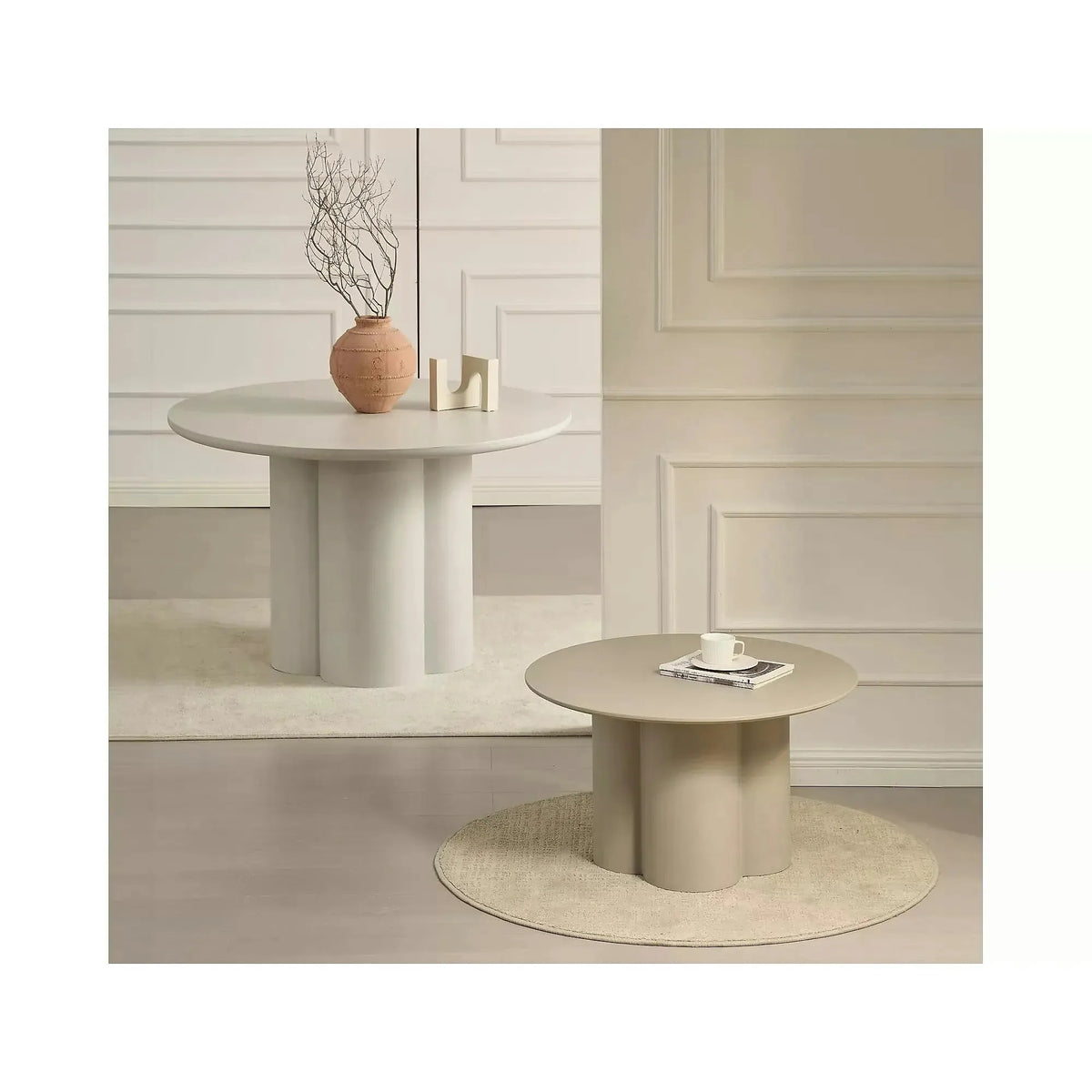 Masă ROSALIA, ecru, MDF/microciment, Ø120x74 cm