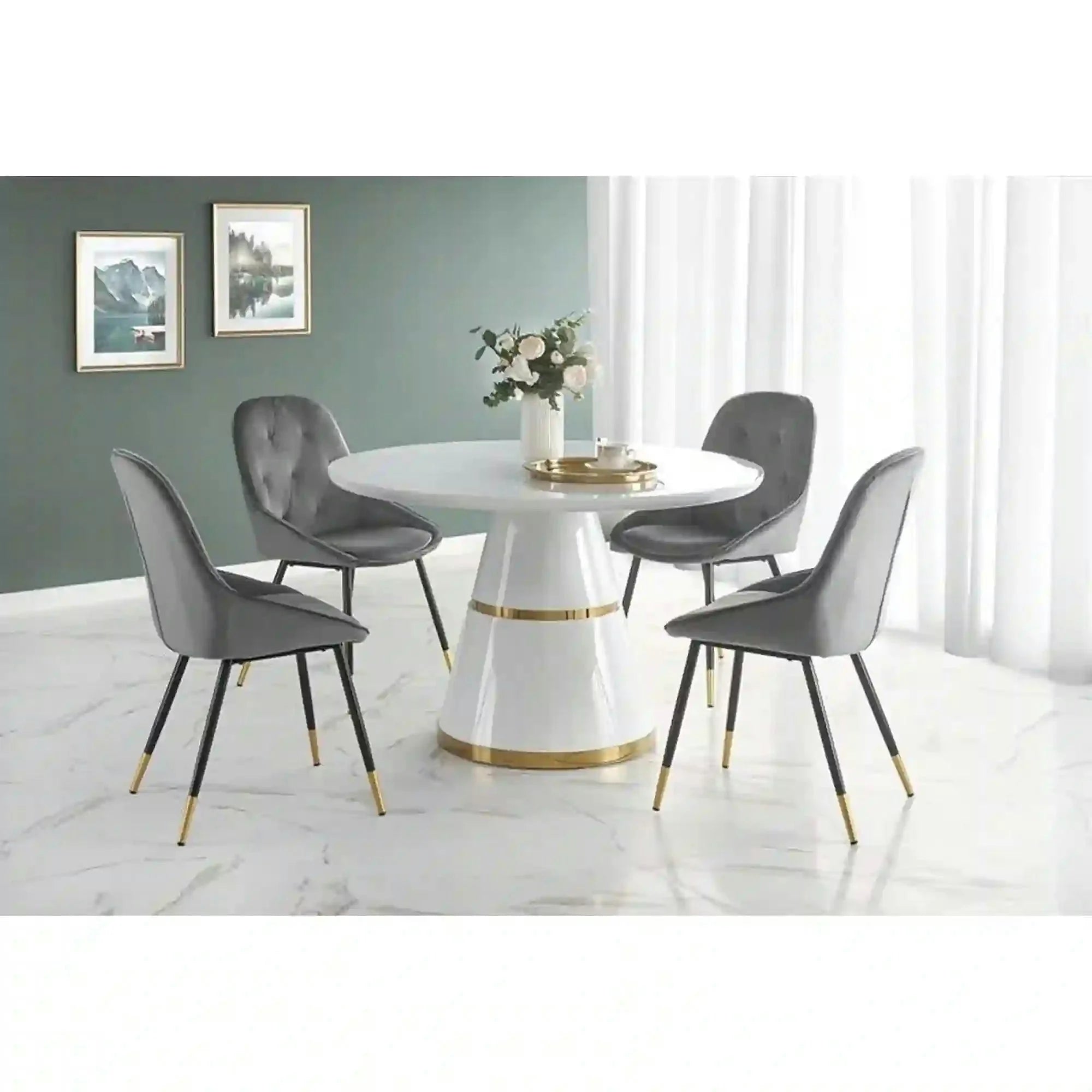 Masa rotunda 120 VEGAS, alb/auriu, MDF/metal