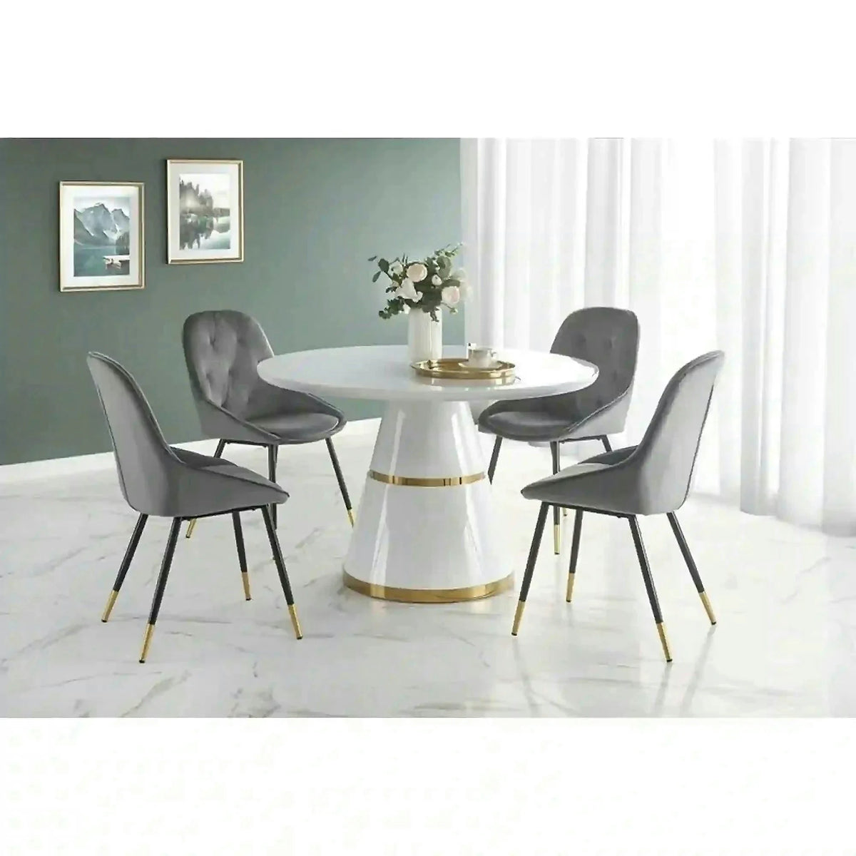 Masa rotunda 120 VEGAS, alb/auriu, MDF/metal