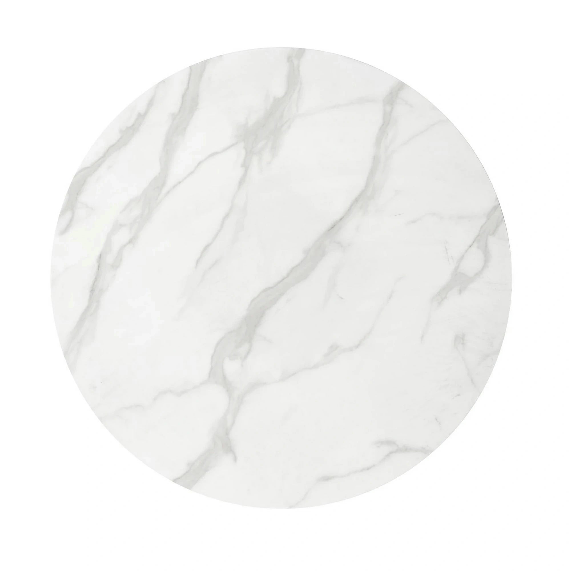 Masa rotunda cu blat de sticla CASEMIRO, alb cu efect de marmura/auriu, 90x90x75 cm