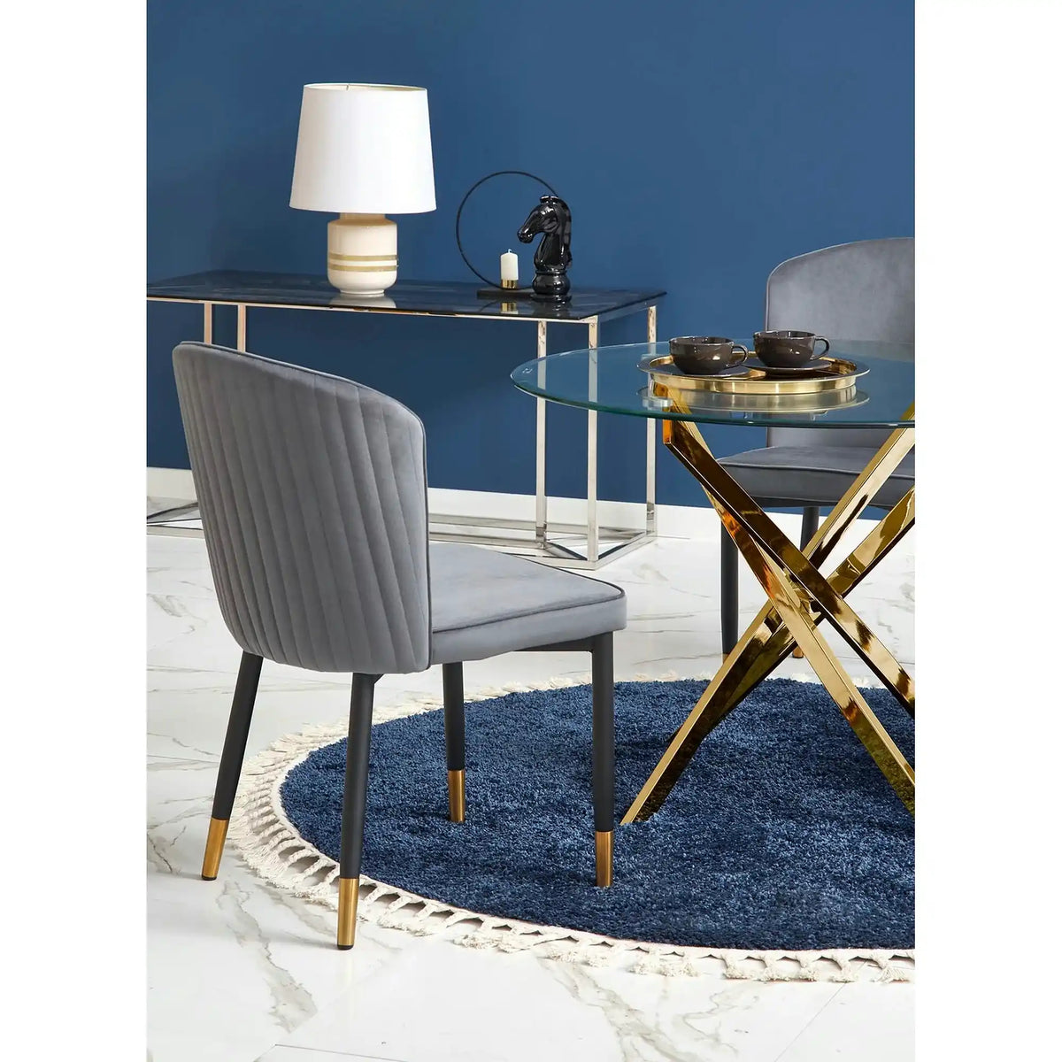 Masa rotunda de sticla RAYMOND, auriu, 100x73 cm