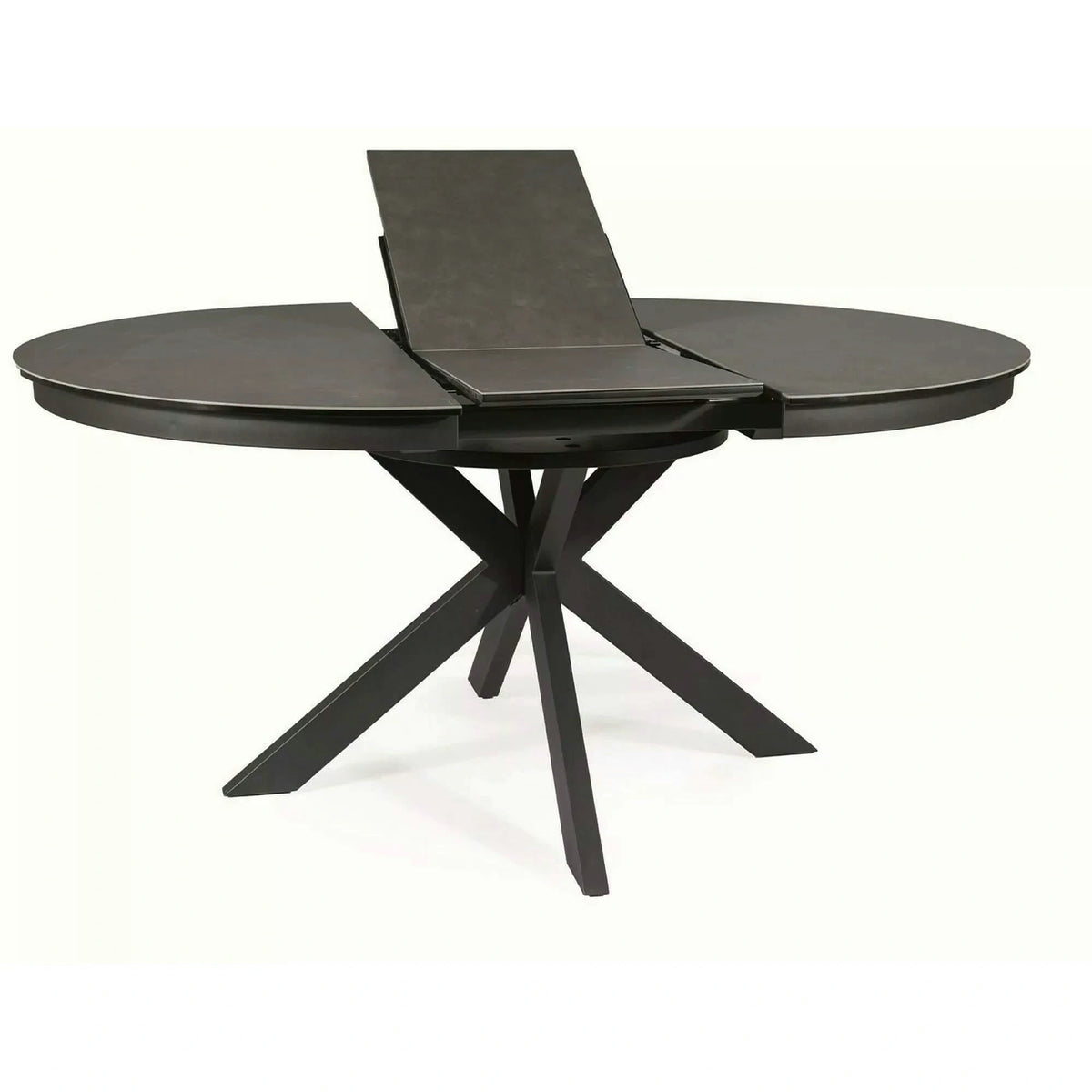 Masa rotunda extensibila 120 cm PORTO, gri inchis/negru mat, sticla securizata/metal