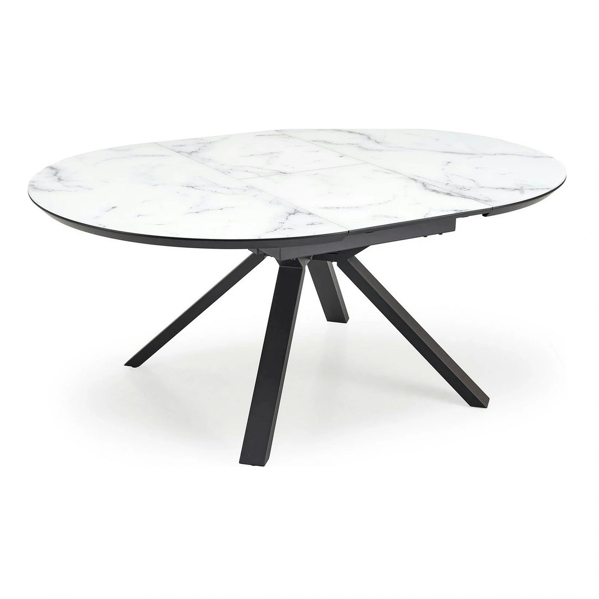 Masa rotunda extensibila 6 persoane VERTIGO, alb cu efect de marmura/negru, 130/180x130x76 cm