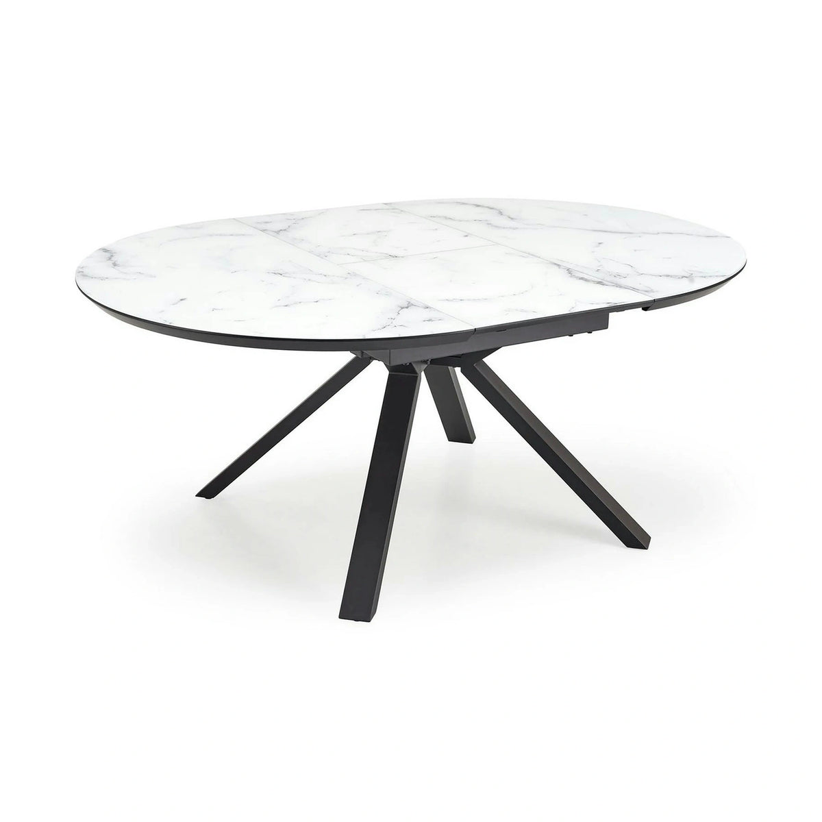 Masa rotunda extensibila 6 persoane VERTIGO, alb cu efect de marmura/negru, 130/180x130x76 cm