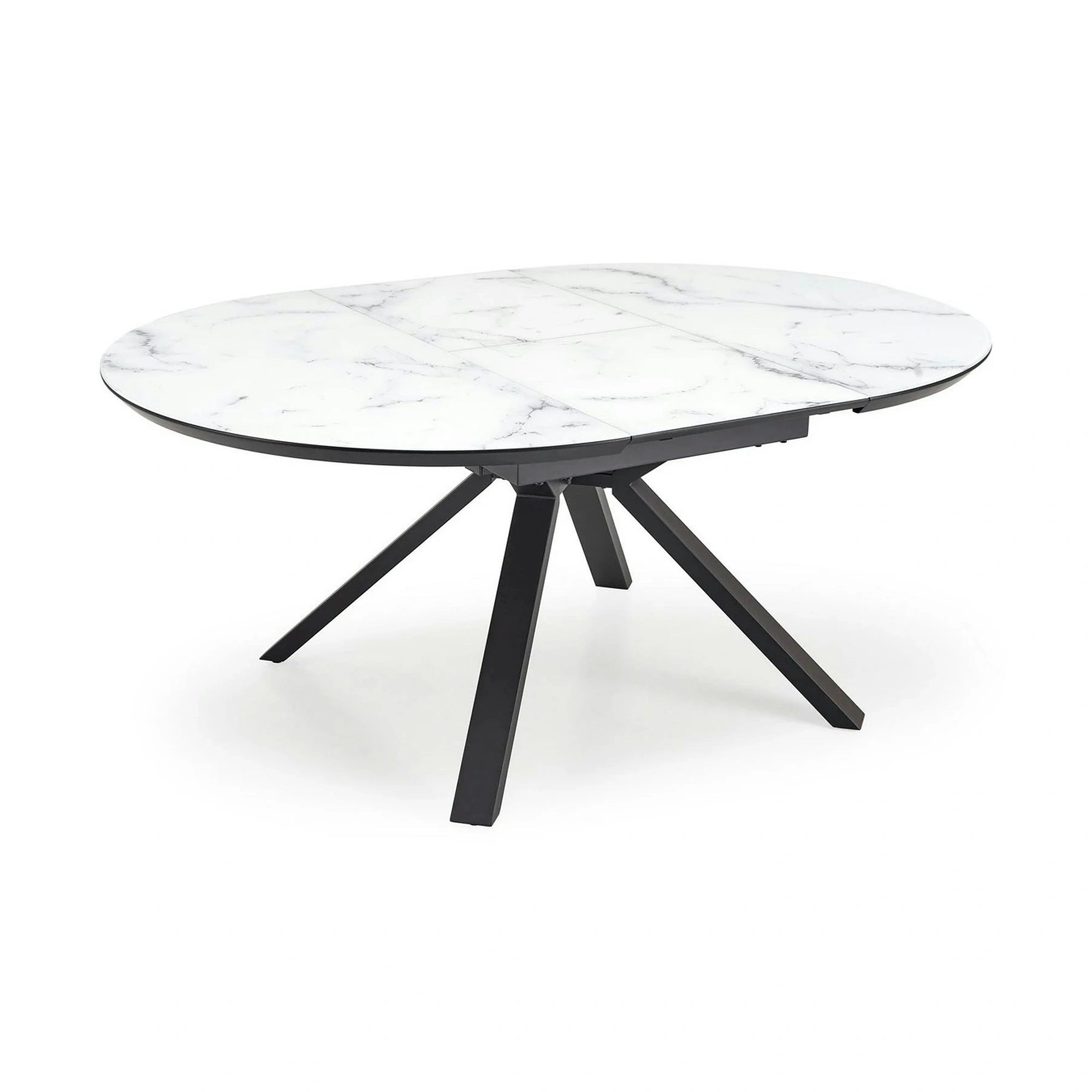 Masa rotunda extensibila 6 persoane VERTIGO, alb cu efect de marmura/negru, 130/180x130x76 cm