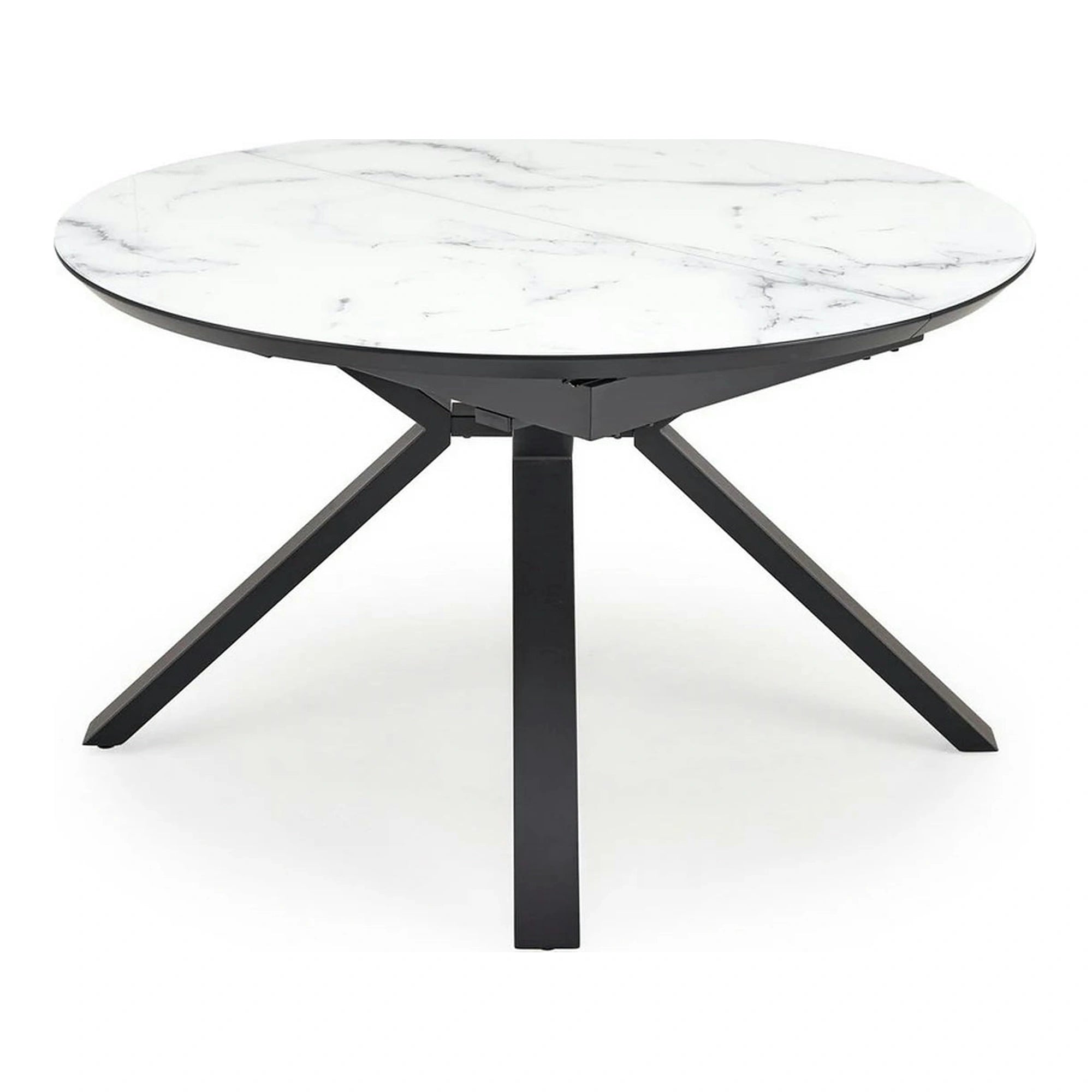 Masa rotunda extensibila 6 persoane VERTIGO, alb cu efect de marmura/negru, 130/180x130x76 cm