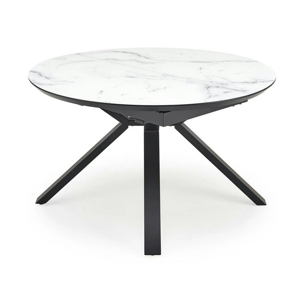 Masa rotunda extensibila 6 persoane VERTIGO, alb cu efect de marmura/negru, 130/180x130x76 cm