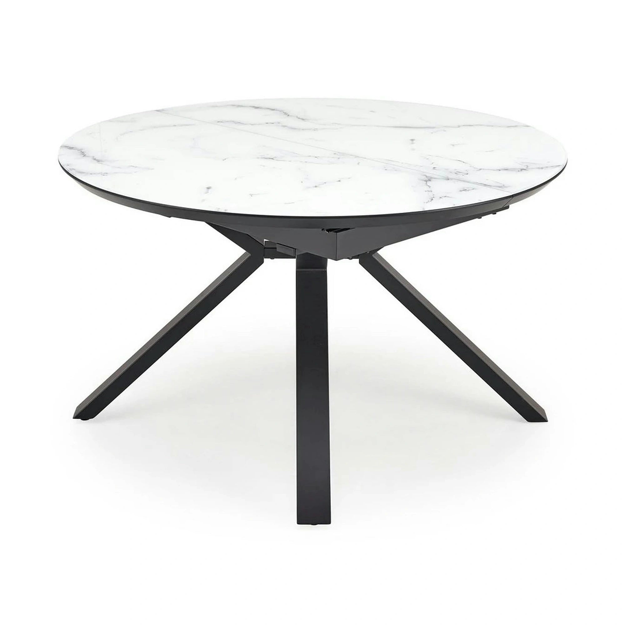 Masa rotunda extensibila 6 persoane VERTIGO, alb cu efect de marmura/negru, 130/180x130x76 cm