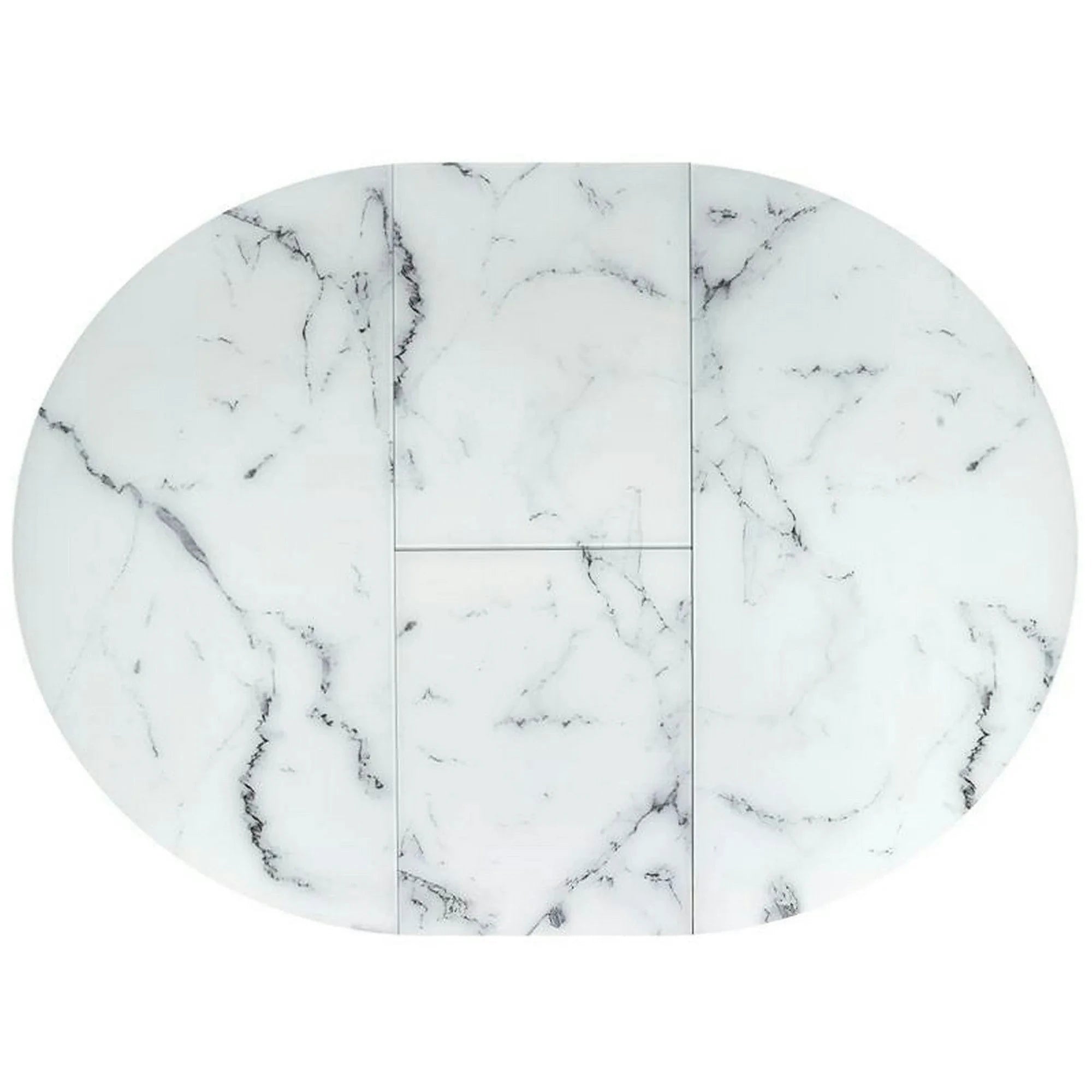 Masa rotunda extensibila 6 persoane VERTIGO, alb cu efect de marmura/negru, 130/180x130x76 cm