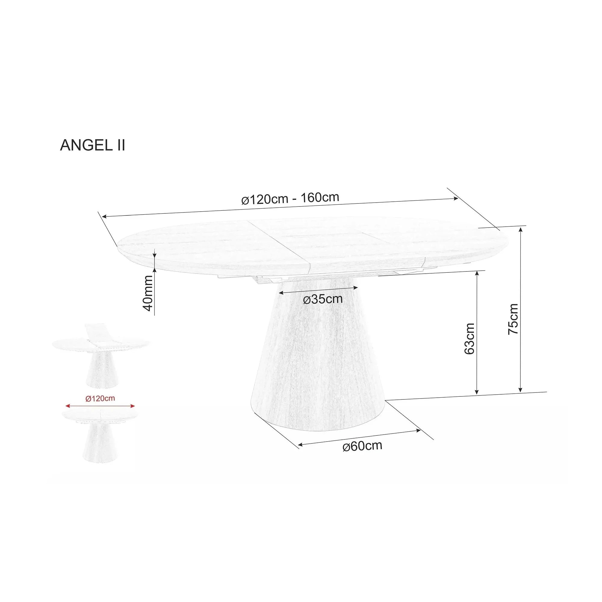 Masa rotunda extensibila living ANGEL II, stejar, 120/160x120x75 cm