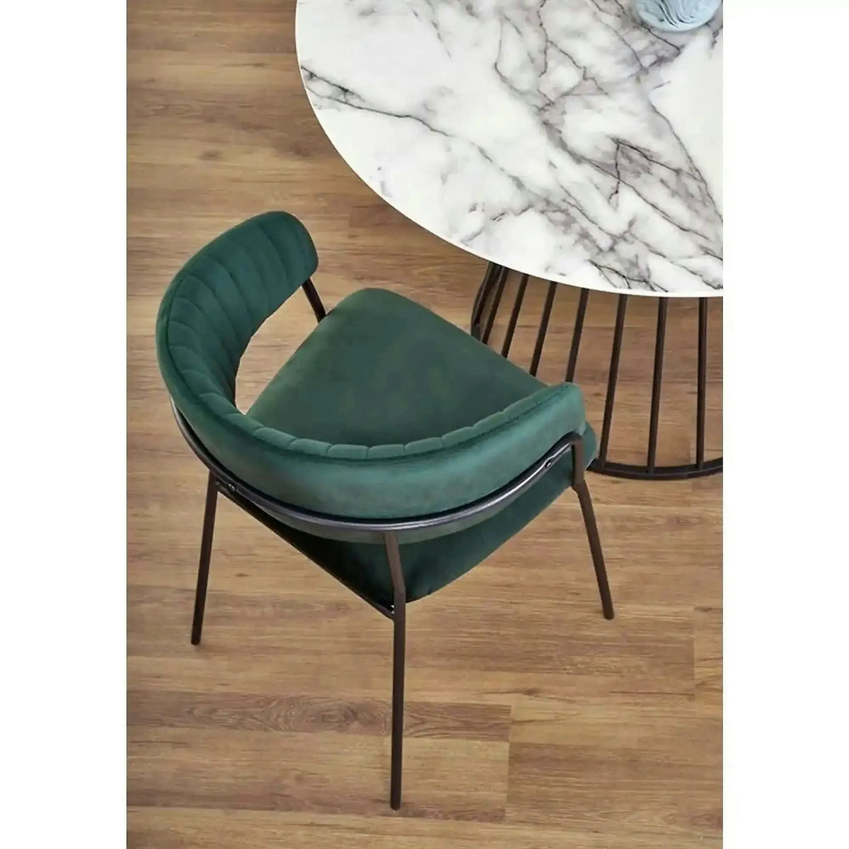 Masa rotunda sufragerie BRODWAY, alb cu efect de marmura, 110x110x75 cm