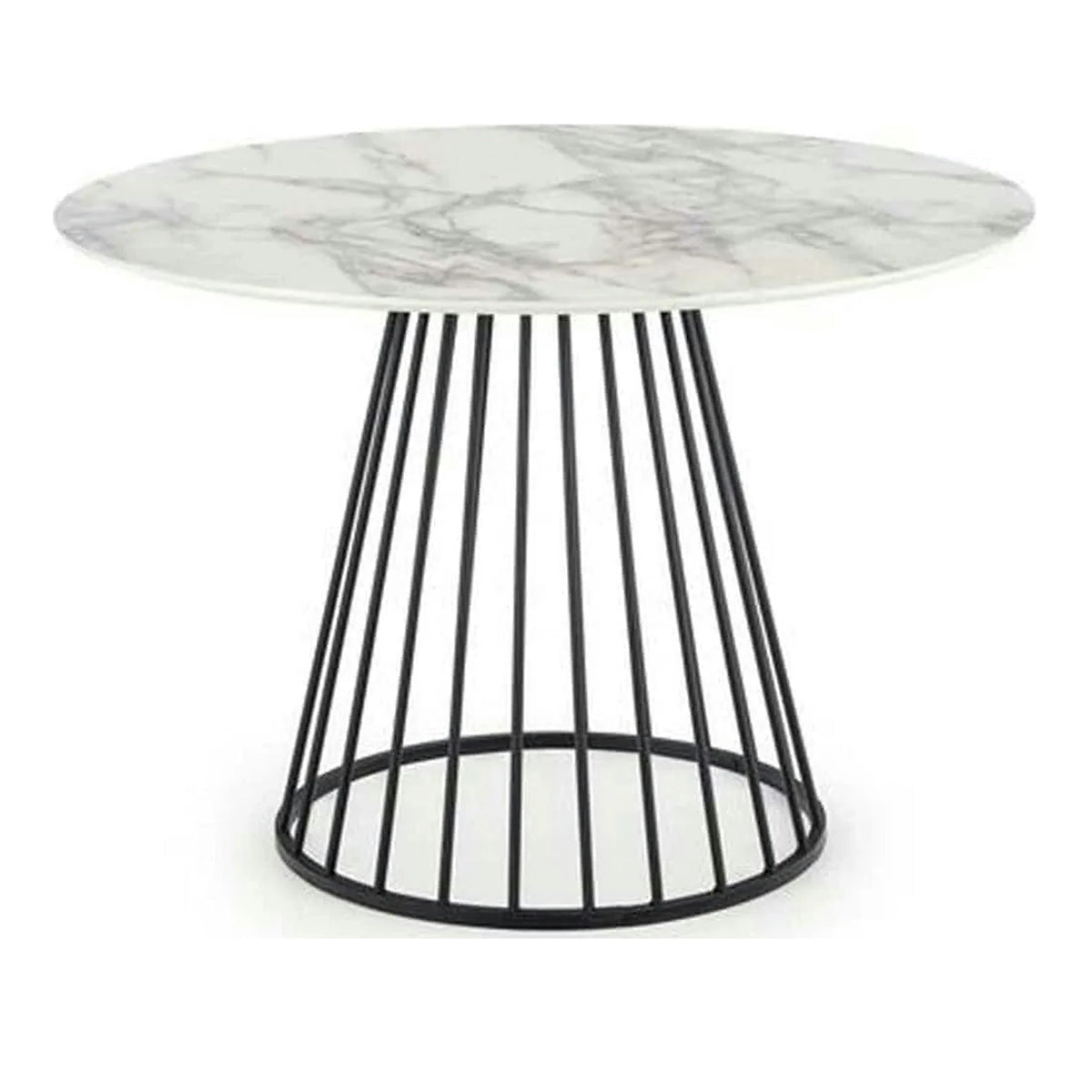 Masa rotunda sufragerie BRODWAY, alb cu efect de marmura, 110x110x75 cm