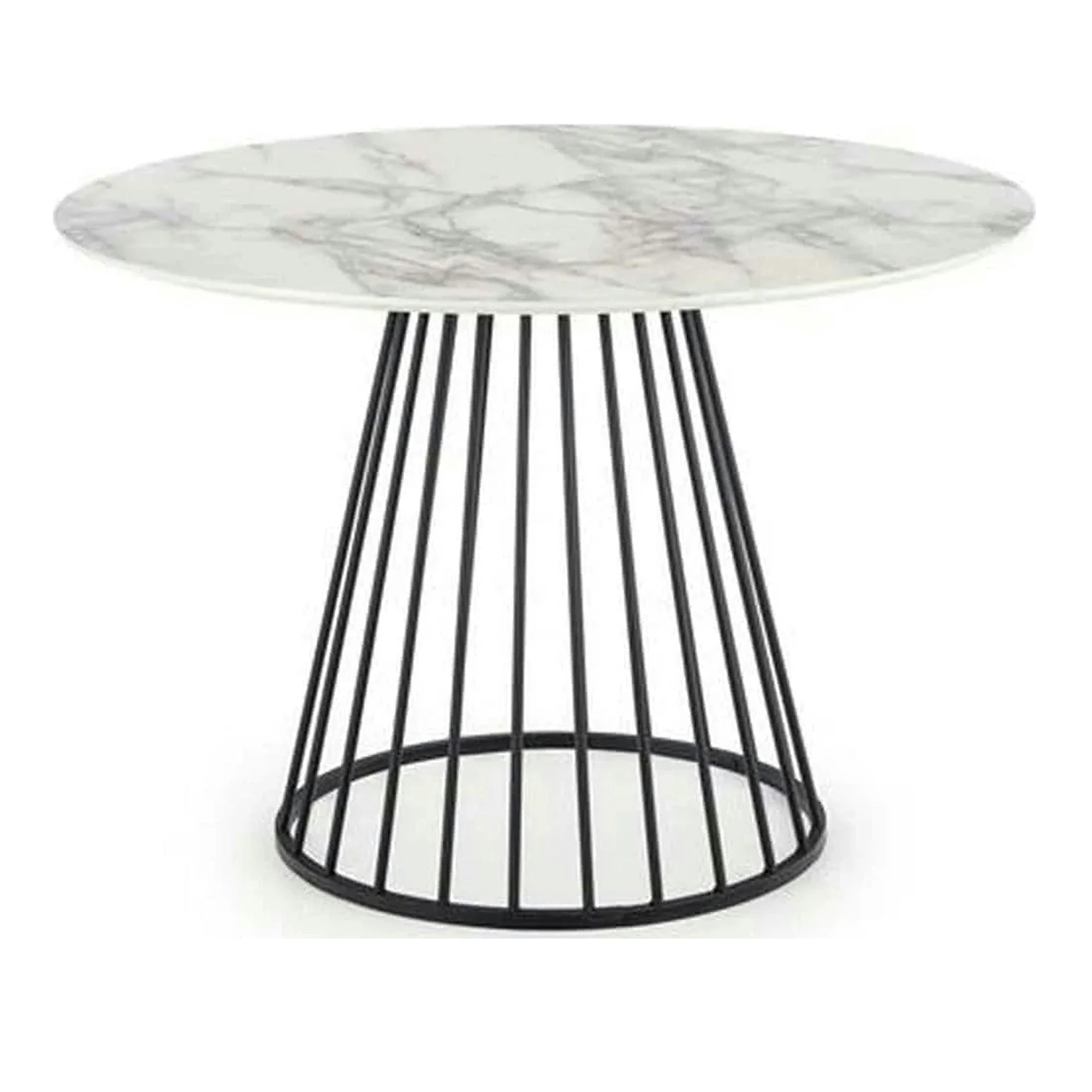 Masa rotunda sufragerie BRODWAY, alb cu efect de marmura, 110x110x75 cm