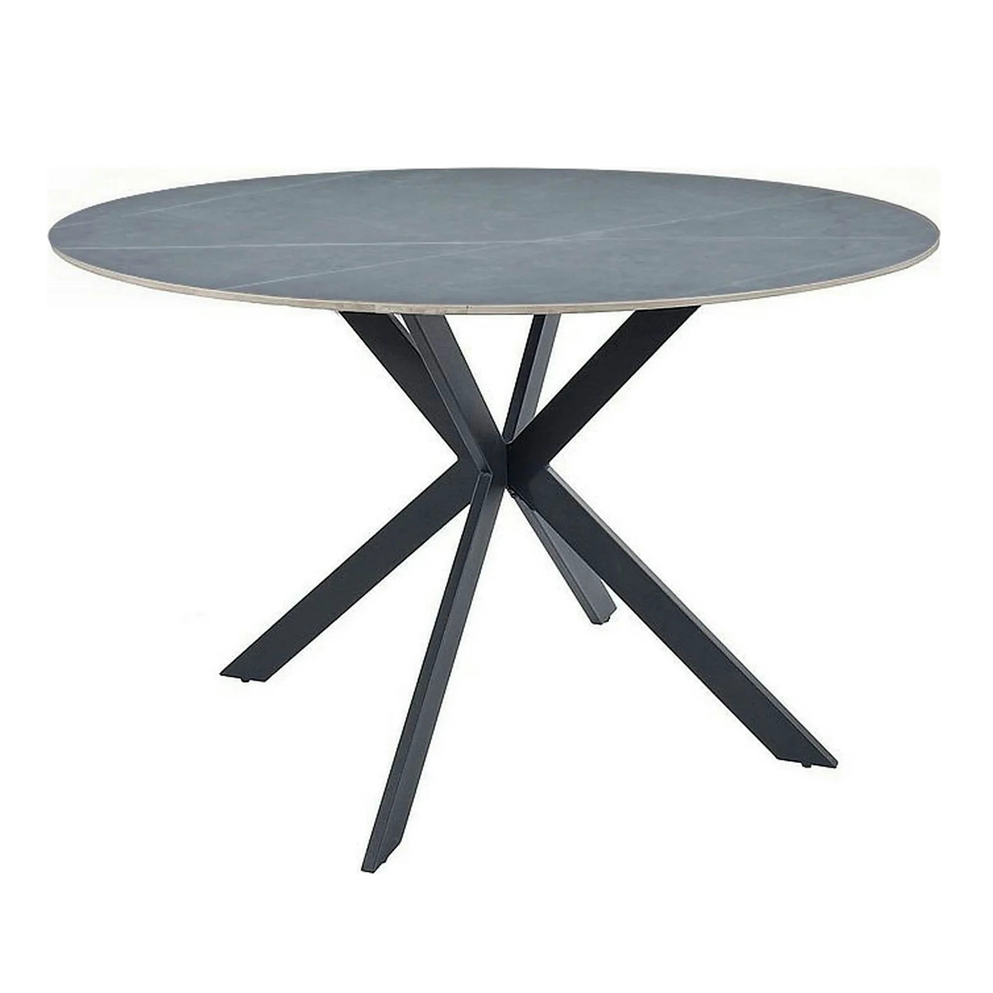 Masa rotunda TALIA, gri cu efect de marmura/negru mat, ceramica/metal, 90x90x75 cm