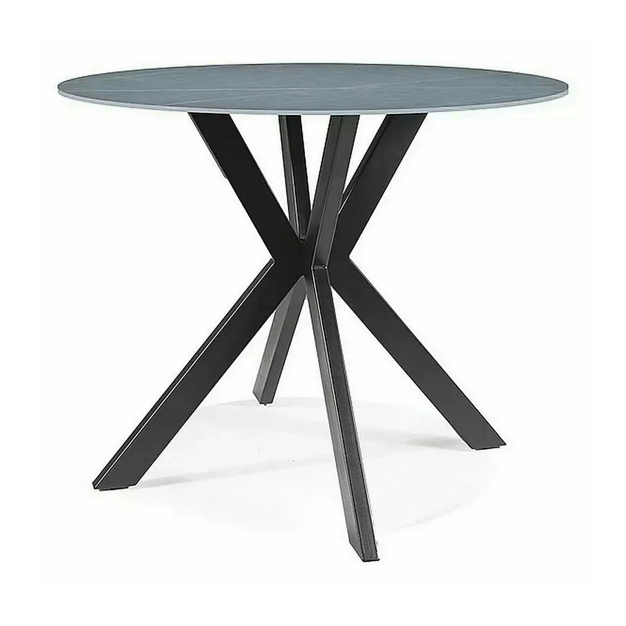 Masa rotunda TALIA, gri cu efect de marmura/negru mat, ceramica/metal, 90x90x75 cm