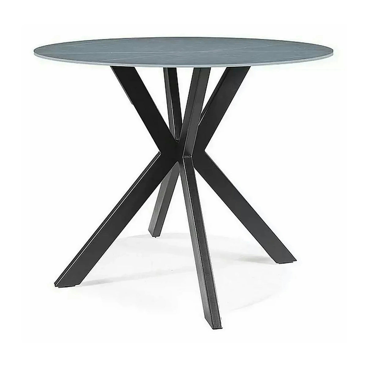Masa rotunda TALIA, gri cu efect de marmura/negru mat, ceramica/metal, 90x90x75 cm