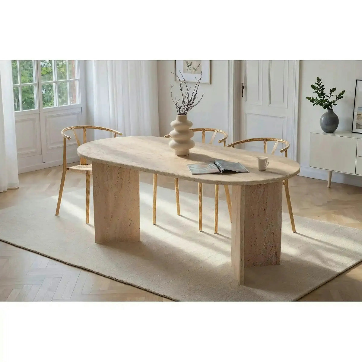 Masa SABLIN, travertin, PAL laminat, 180x90x75 cm