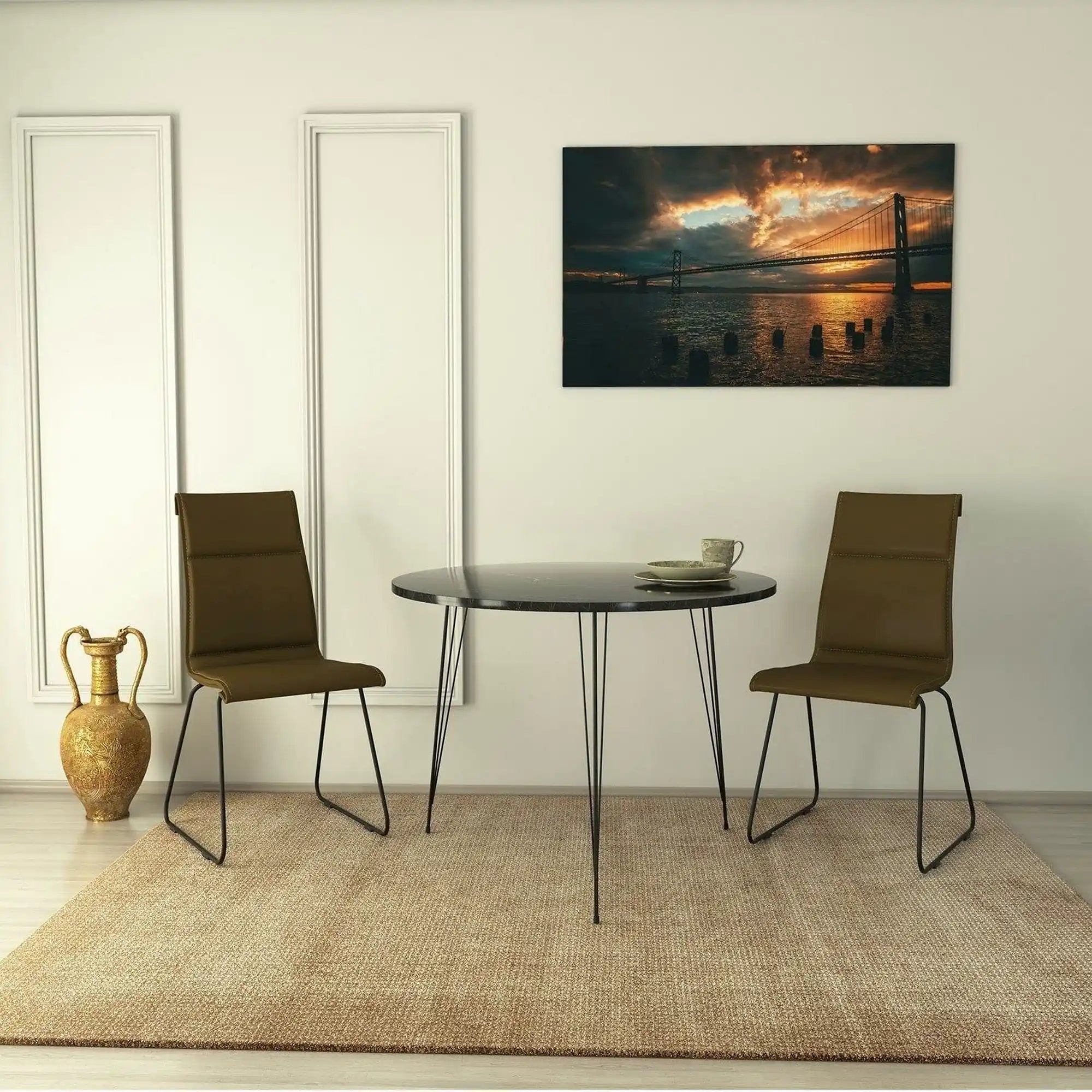 Masa SANDALF, negru cu efect de marmura, PAL melaminat, 90x90x75 cm