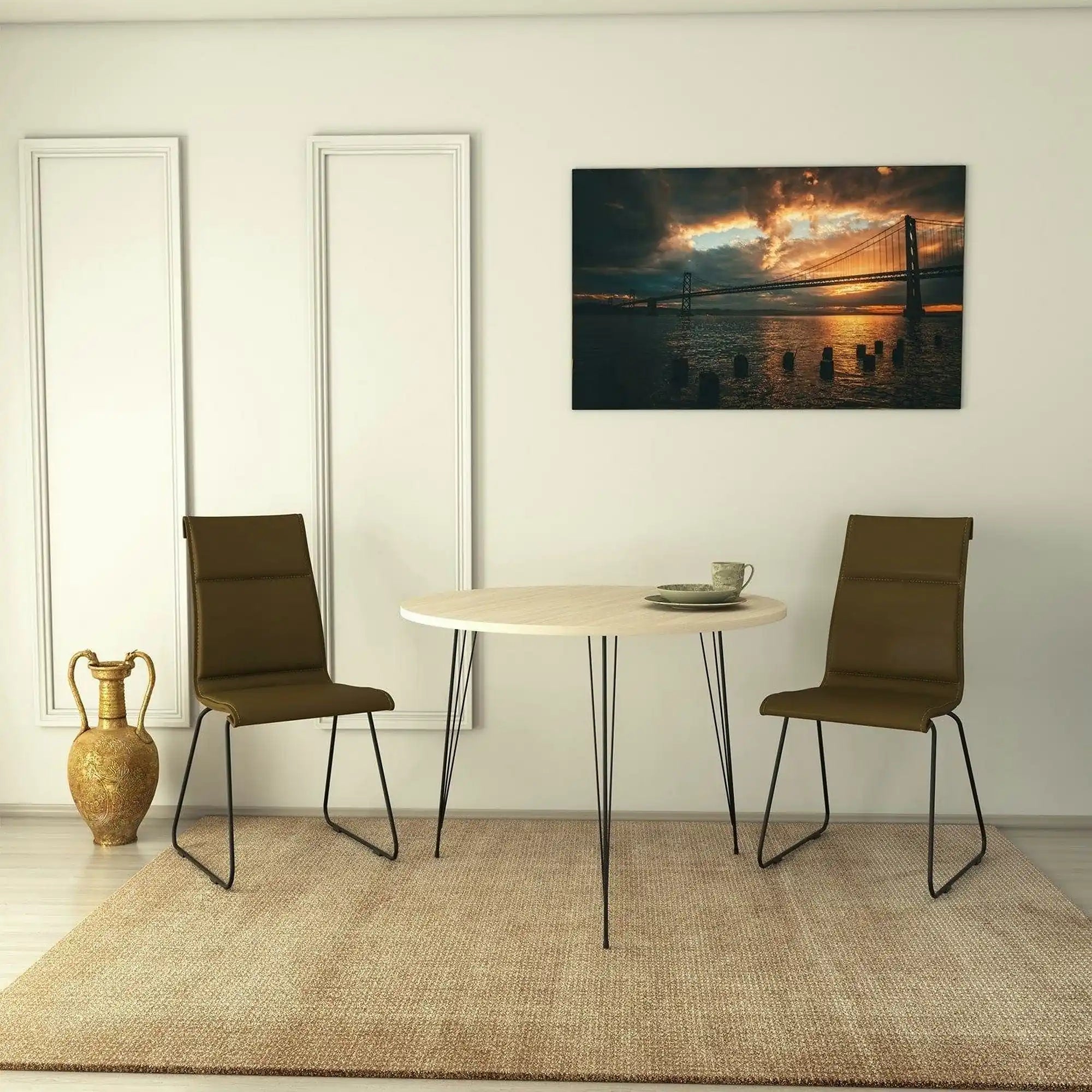 Masa SANDALF, stejar/negru, PAL melaminat/metal, 90x90x75 cm