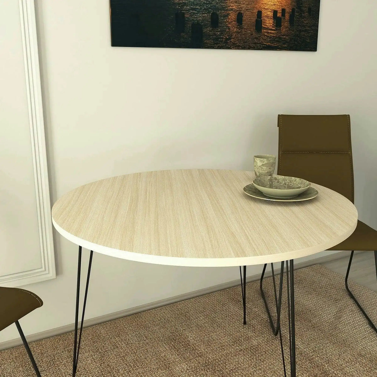 Masa SANDALF, stejar/negru, PAL melaminat/metal, 90x90x75 cm
