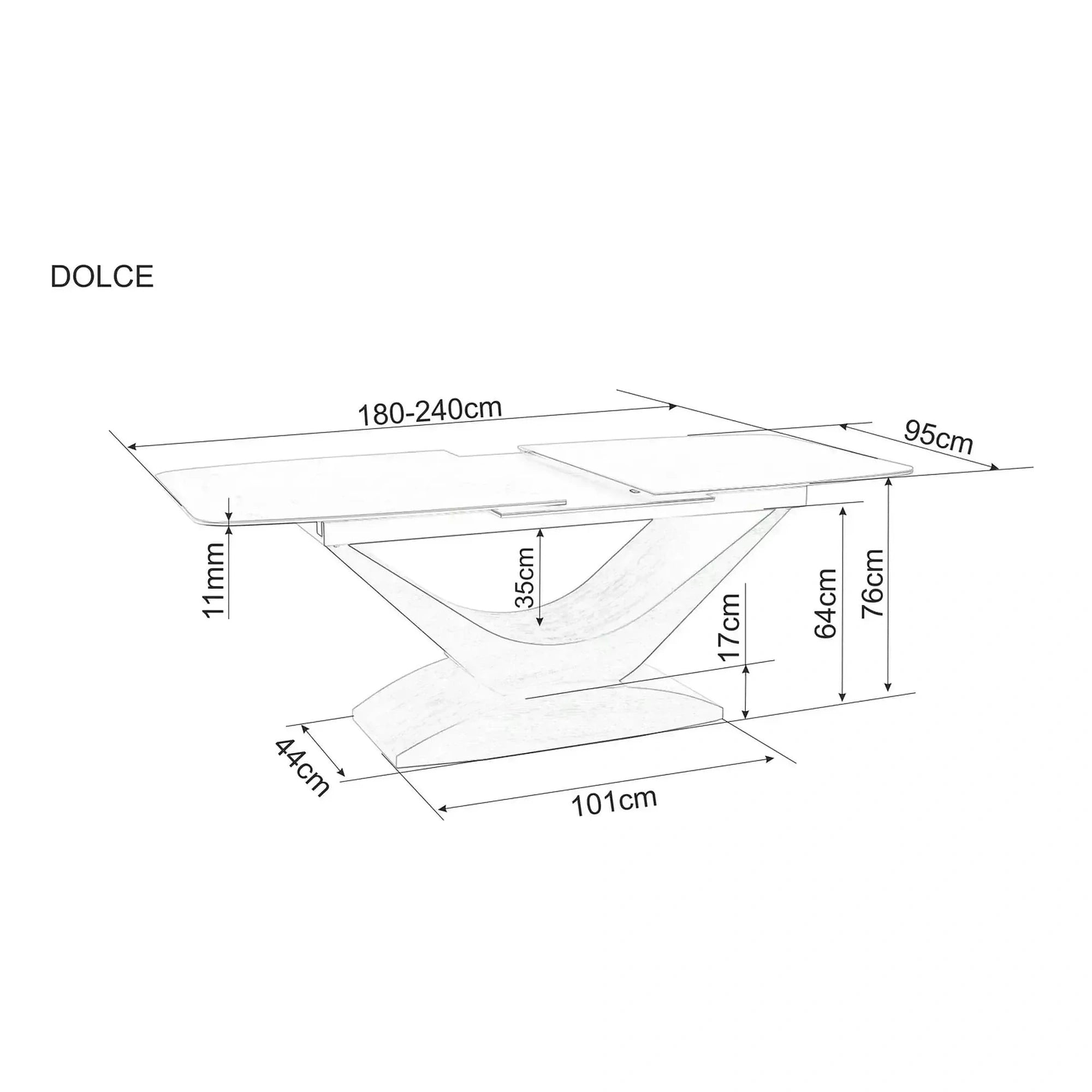 Masa sticla securizata DOLCE, alb cu efect de marmura/stejar, 180/240x95x76 cm