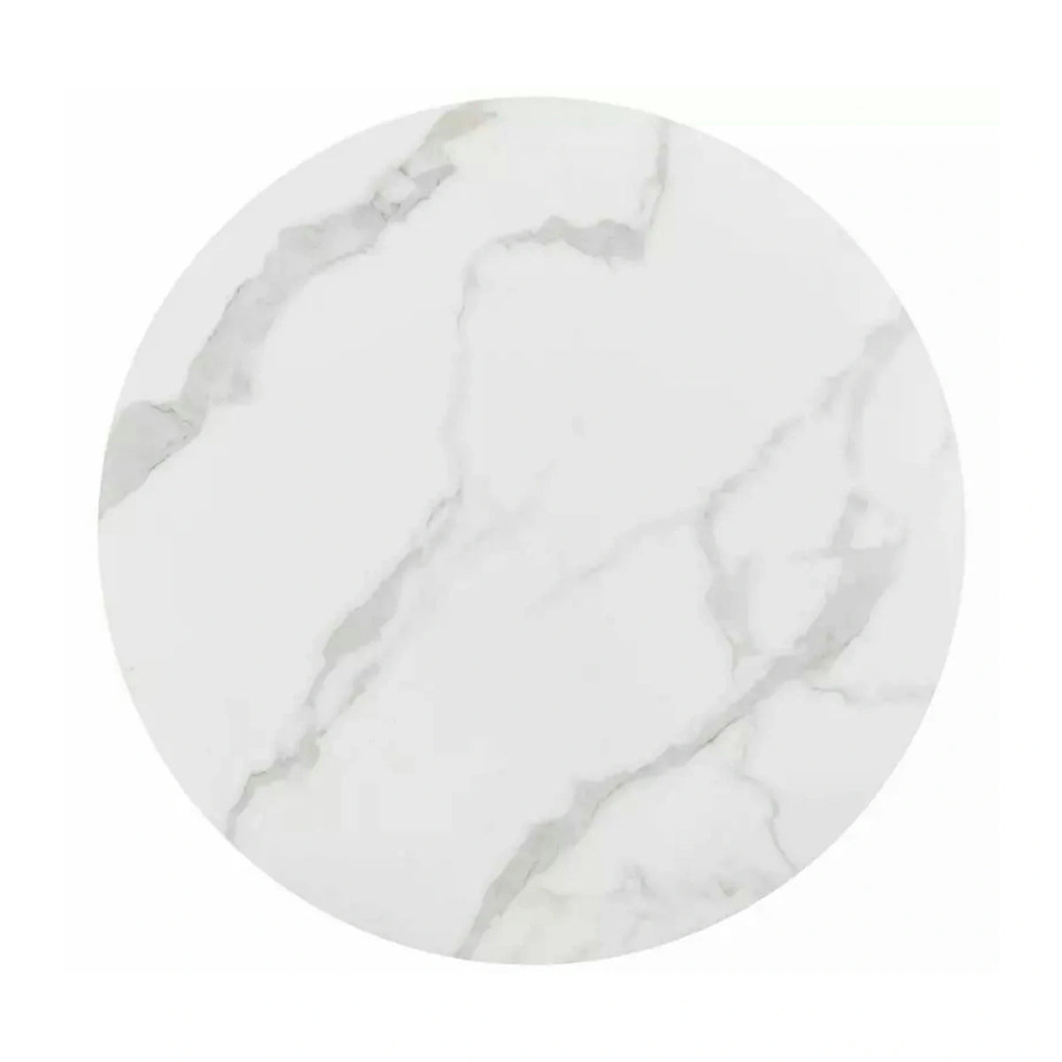 Masa TALIA, alb cu efect de marmura/negru mat, ceramica/metal, 120x120x76 cm