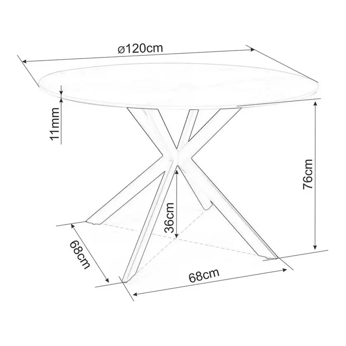 Masa TALIA, alb cu efect de marmura/negru mat, ceramica/metal, 120x120x76 cm