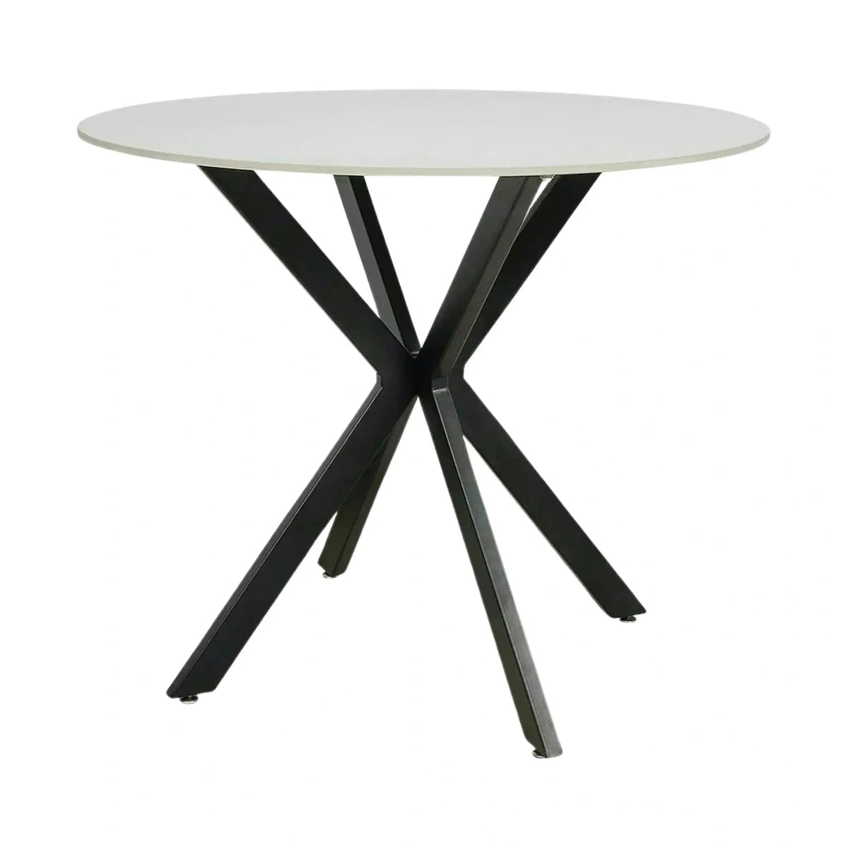 Masa TALIA, alb cu efect de marmura/negru mat, ceramica/metal, 90x90x75 cm