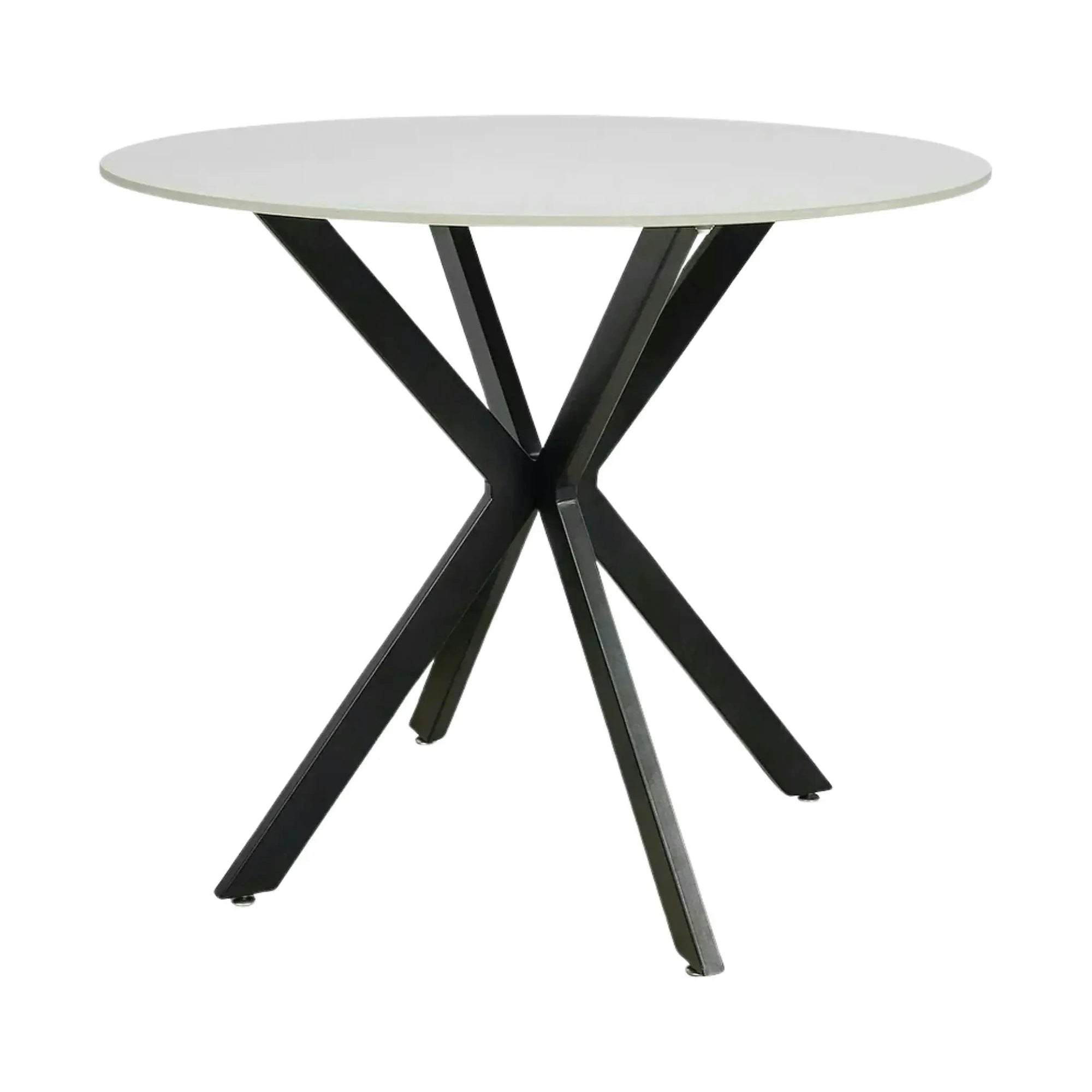 Masa TALIA, alb cu efect de marmura/negru mat, ceramica/metal, 90x90x75 cm
