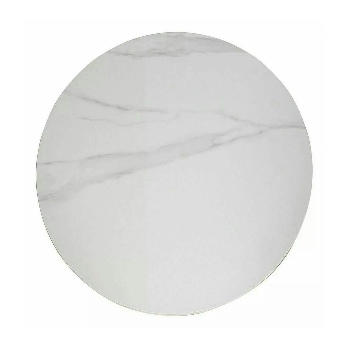 Masa TALIA, alb cu efect de marmura/negru mat, ceramica/metal, 90x90x75 cm