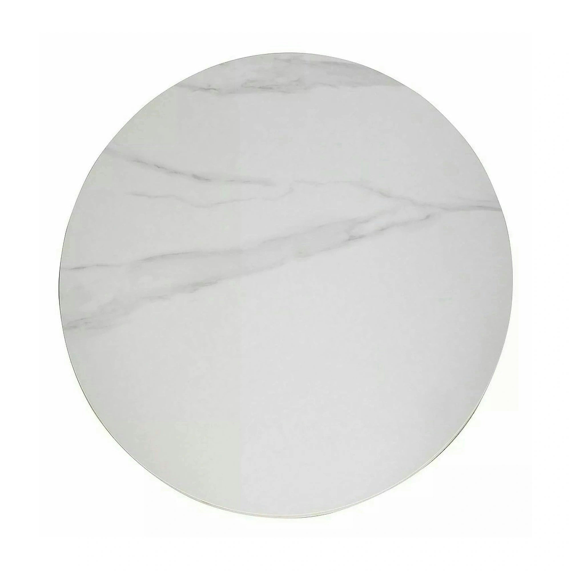Masa TALIA, alb cu efect de marmura/negru mat, ceramica/metal, 90x90x75 cm