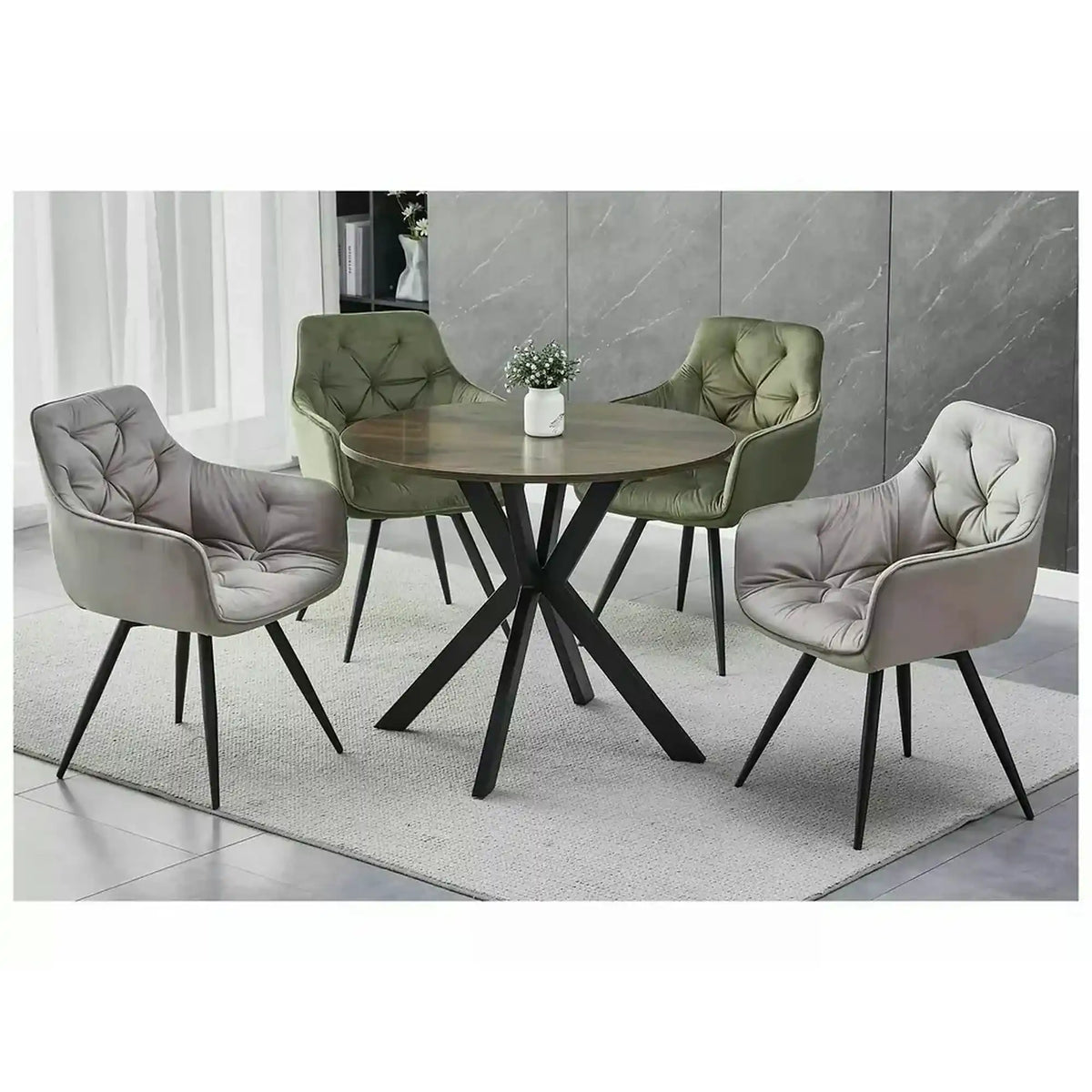 Masa TALIA II, nuc/negru mat, 90x90x76 cm