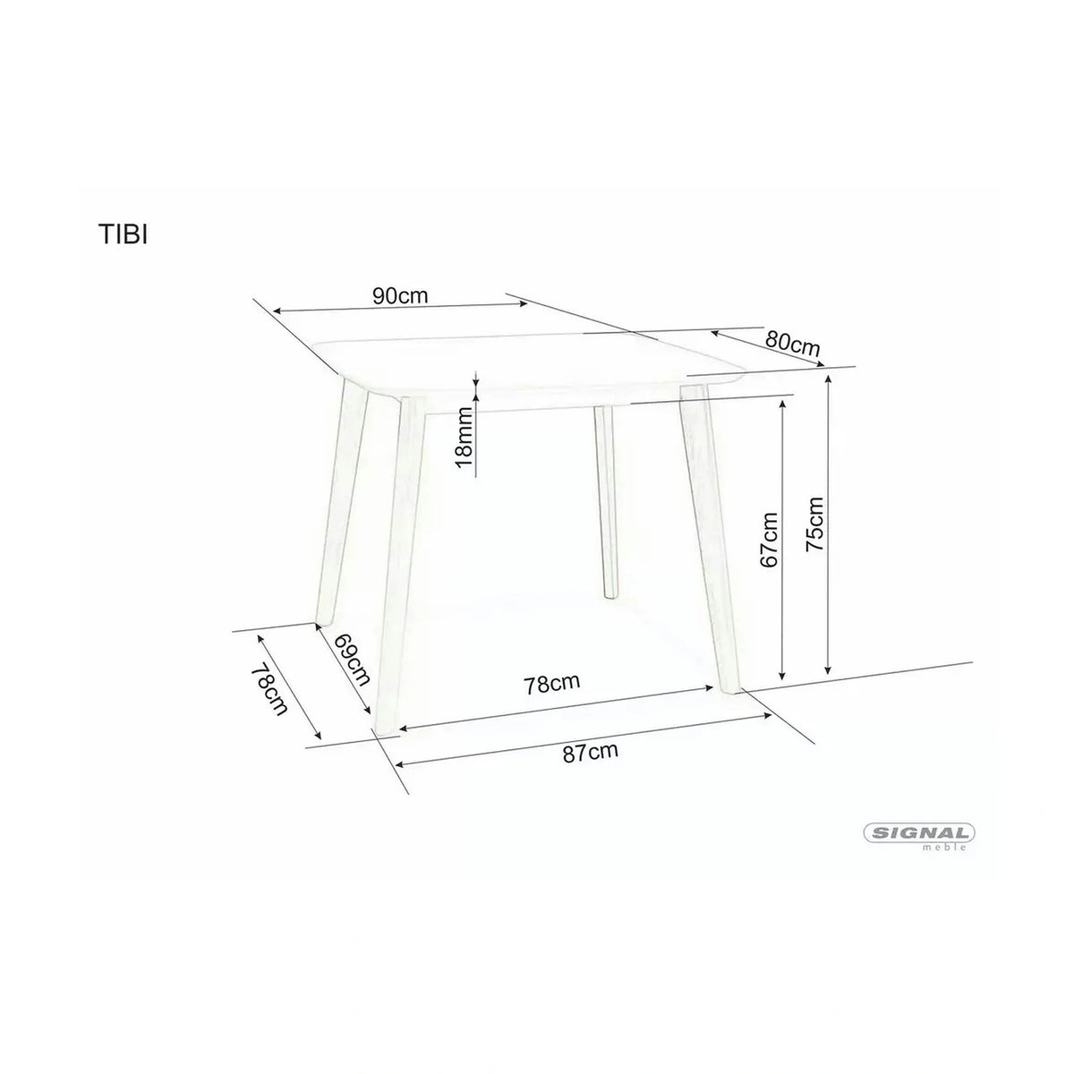Masa TIBI, alb/stejar, 90x80x75 cm